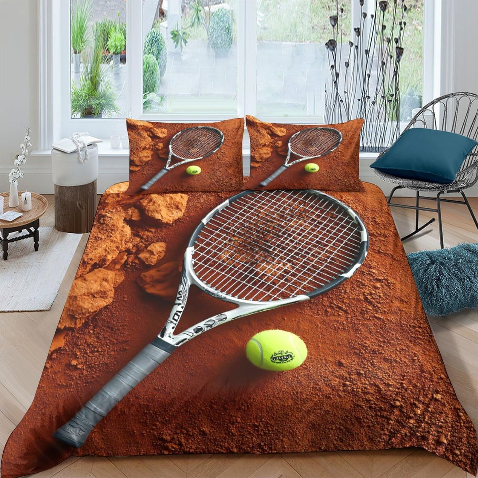 Ctjqhvkz Style-6 3D Printed Tennis Racket Fitted Sheet Microfiber Soft Brown Clay Court Bed Cover For Bedroom Dorm Mattress Decor Single（135X200cm）