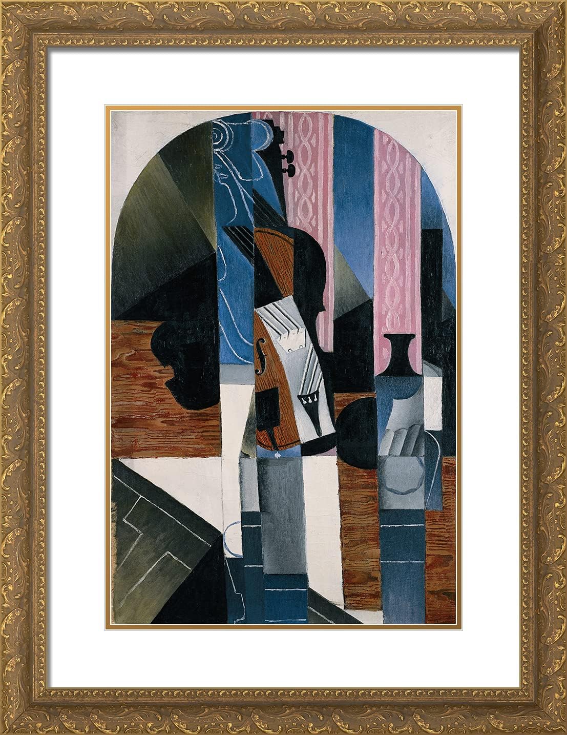 ArtDirect Gris, Juan 19x24 Gold Ornate Framed Art Print with Double Matting Titled: Violin Still Life