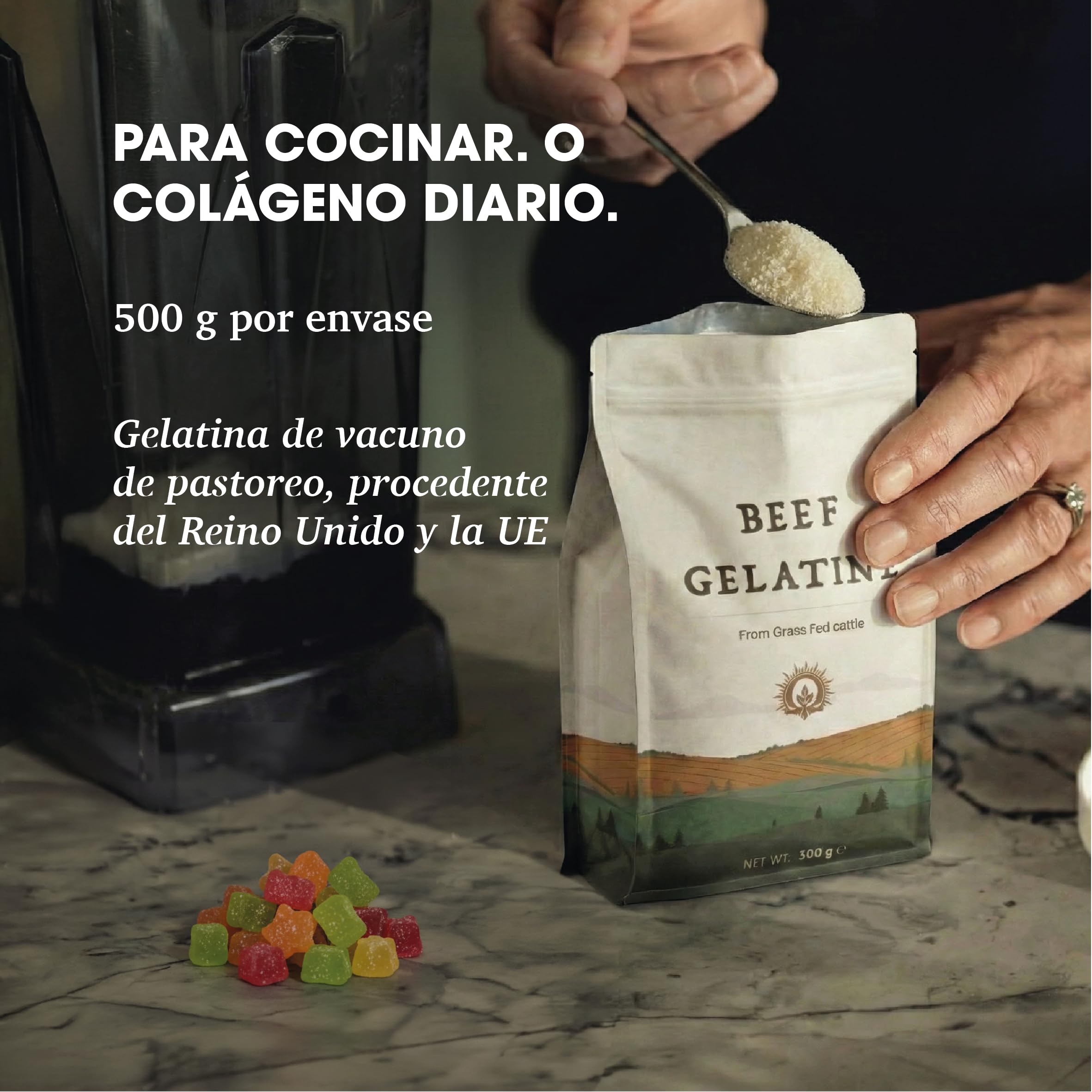 Gelatina Bovina 500 g - Polvo De Colágeno Natural Para La Salud De Los Huesos Y El Sistema Digestivo - Gelatina De Vaca En Polvo - Estabilizante Alimentario Para Cocina, Caldos Y Guisos