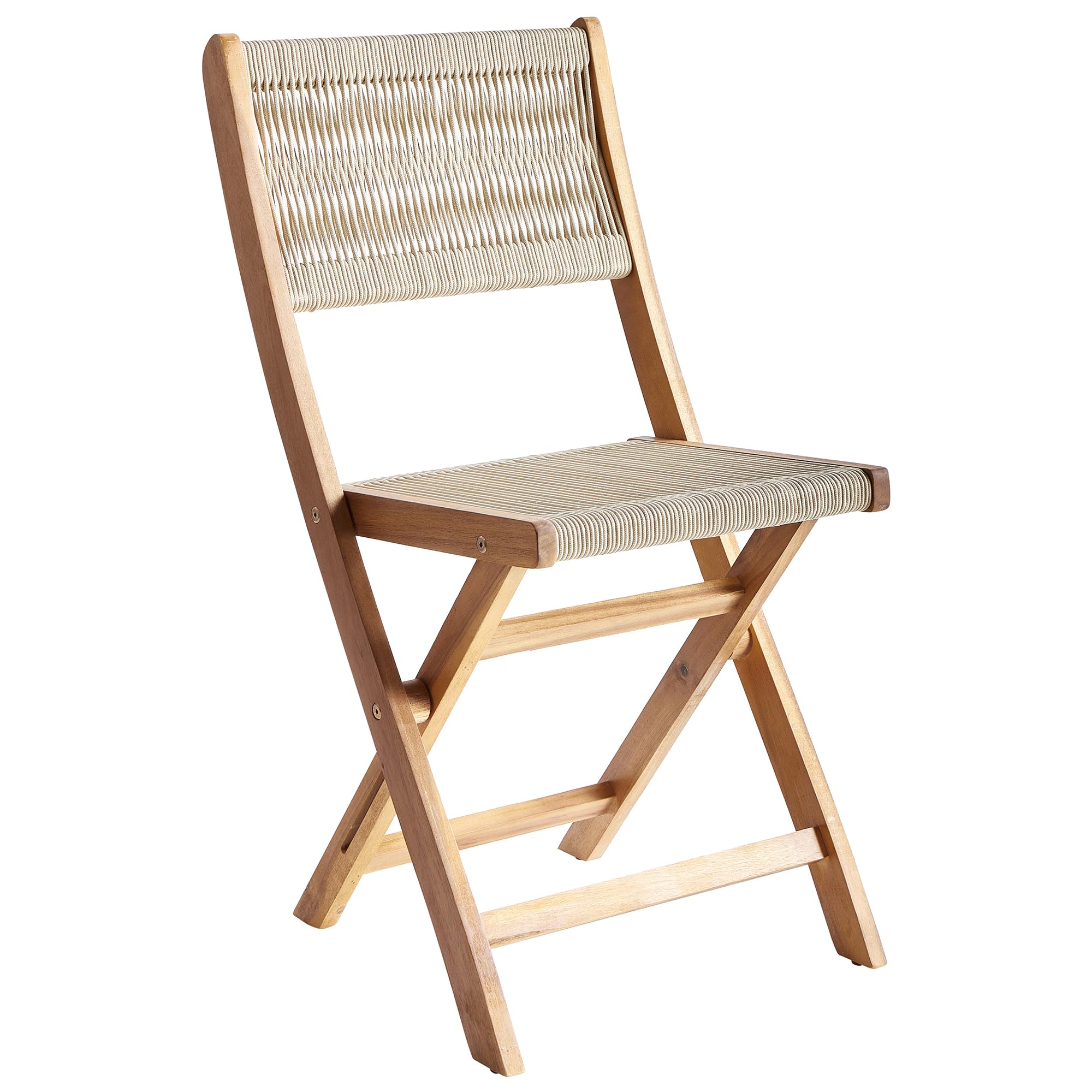 Gartenstühle 2er Set Akazienholz mit Seilgeflecht beige klappbar Prossedi