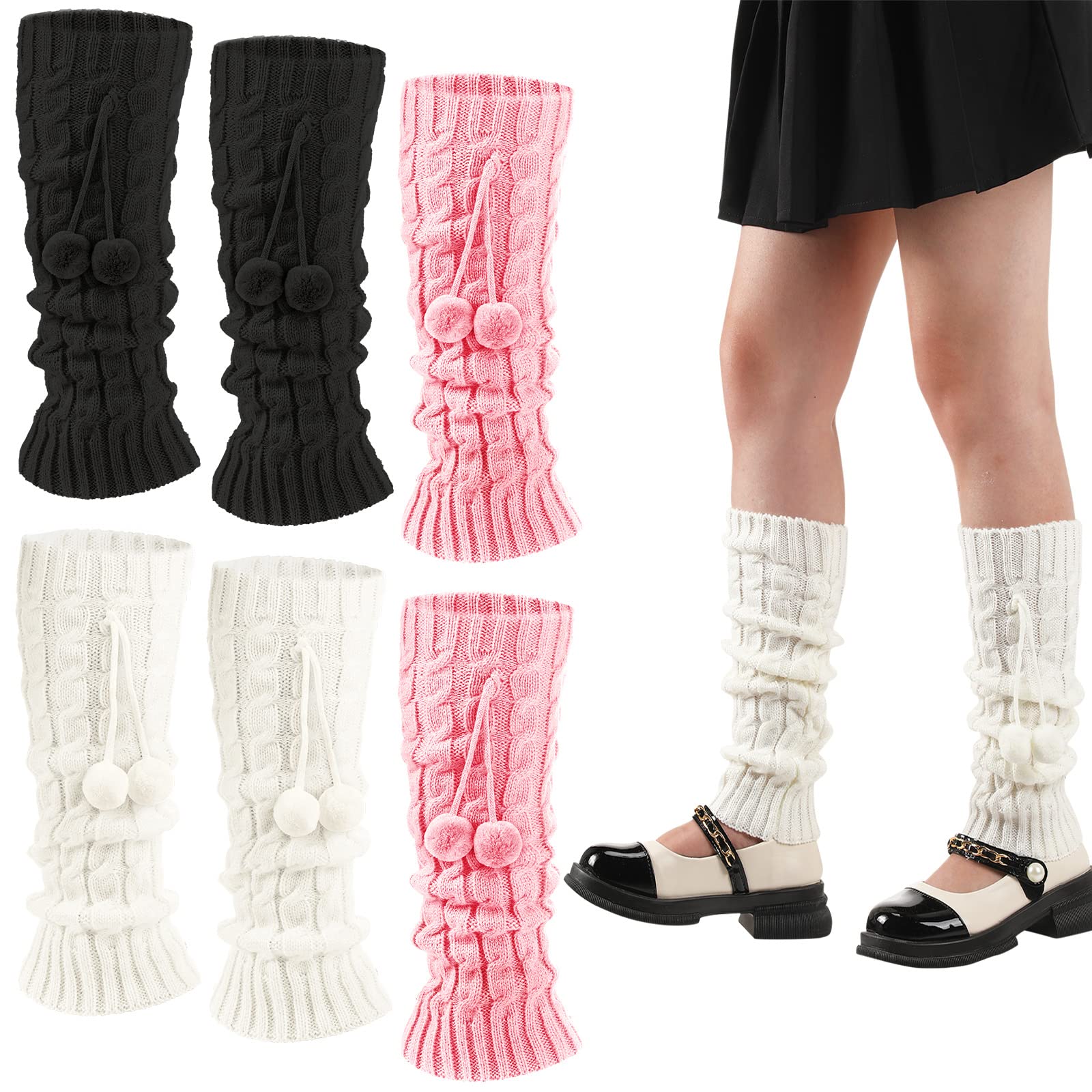 3 Pairs Kawaii Winter Knitted Japanese Style Leg Warmers Knee High Loose Socks Y2k Harajuku Leg Warmers for Girls