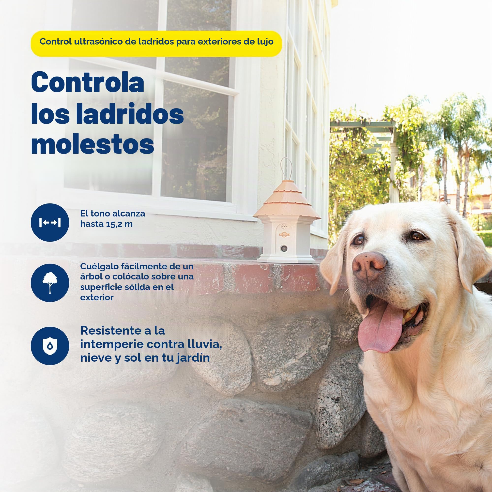 PetSafe Control ultrasónico de ladridos para exteriores, sin ladridos para todos los tamaños de perros, evita que los vecinos ladren, cobertura de 1/4 acre, activación automática, resistente a la intemperie, ideal para patios traseros