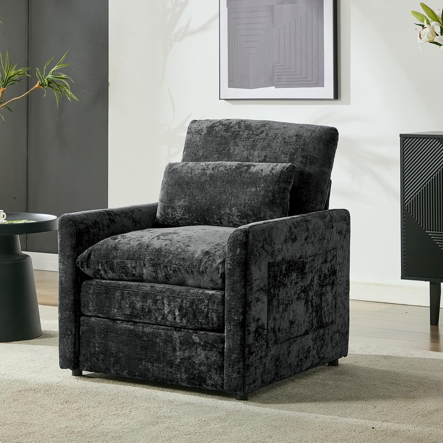 Tbfit Living Room Arm Chair, Modern Accent Chairs, Cloud Single Sofa, Spring Seat Cushion, Comfy Lumber Pillow, Chenille Fabric, Removable Cover, Soft Upholstered Furniture Home Apartment, Dark Gray