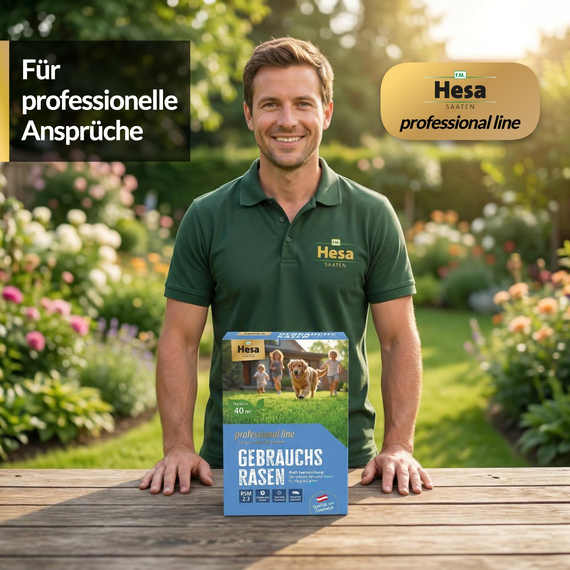 Hesa Professional Line Graines de gazon d'utilité 5 kg pour 200 m² RSM 2.3 Graines de gazon à germination rapide pour gazon de sport et de jeu, graines d'herbe résistantes et robustes de qualité
