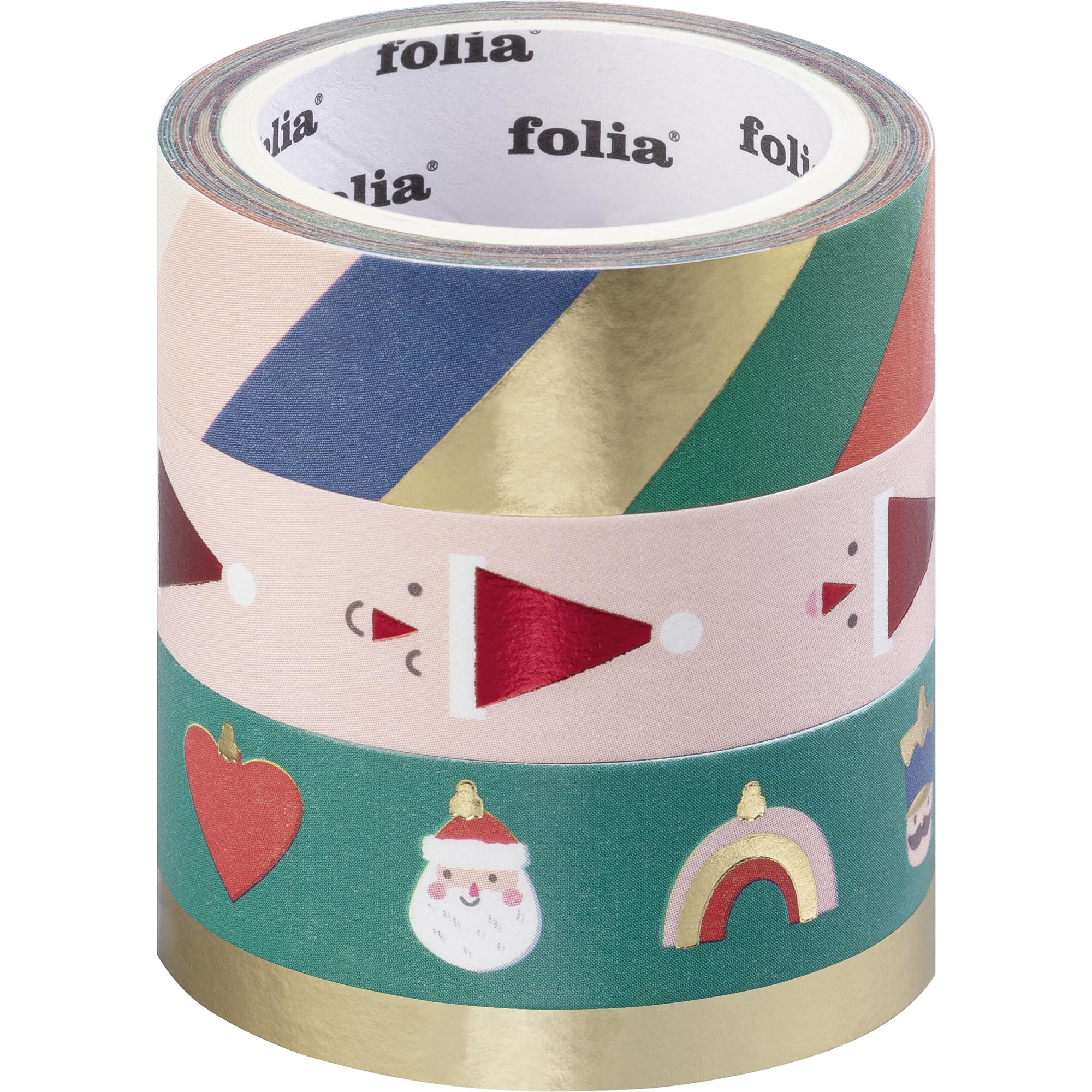 folia 26458 - Washi tape MERRY JINGLING, 4 x 5 m, taśma samoprzylepna z papieru ryżowego, folia na gorąco w 4 świątecznych wzorach, do tworzenia, dekorowania i ozdabiania
