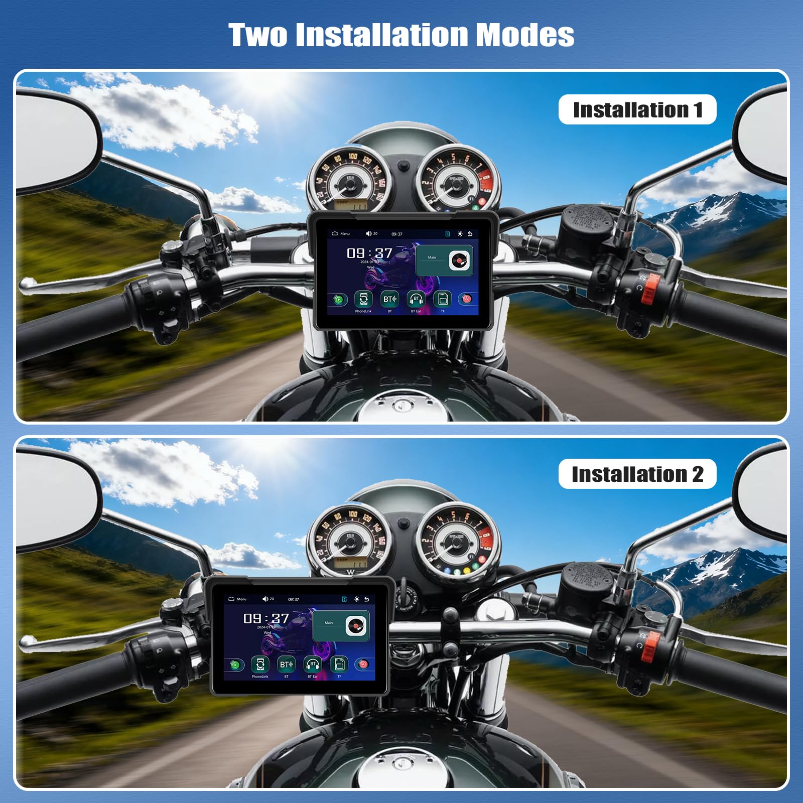 CAMECHO 2025 Moto Wireless CarPlay y Android Auto Inalámbrico, Pantalla carplay Moto 7" HD IP68 Impermeablepara Motocicletas con navegación/Bluetooth/EQ/Mirrorlink