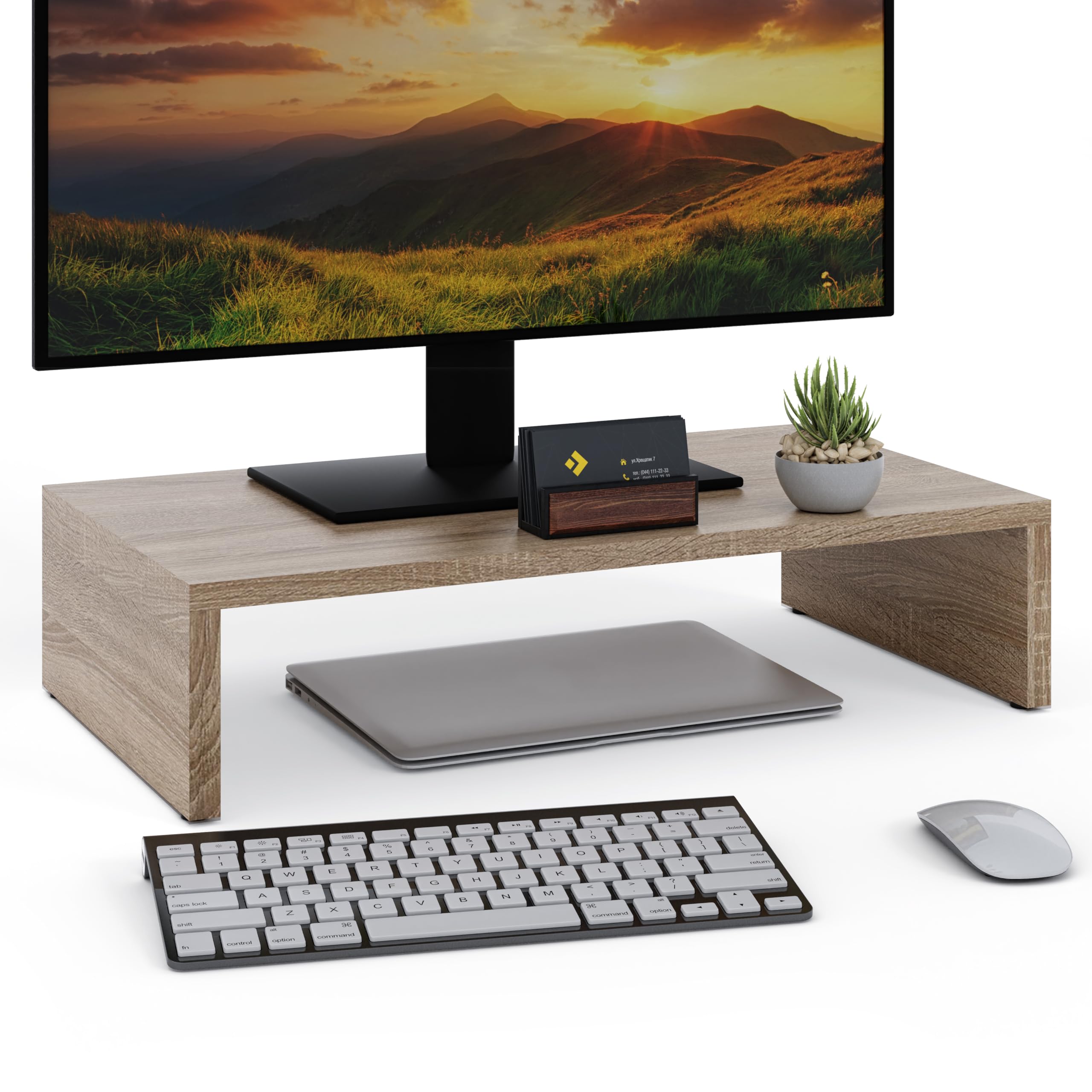ComfortCove Monitorständer, 1-stufiger Monitorständer, Ständer für Computermonitore, Laptopständer, Computerständer, Druckerständer mit Ablagefach, ideal für Ihr Heimbüro, Sonoma