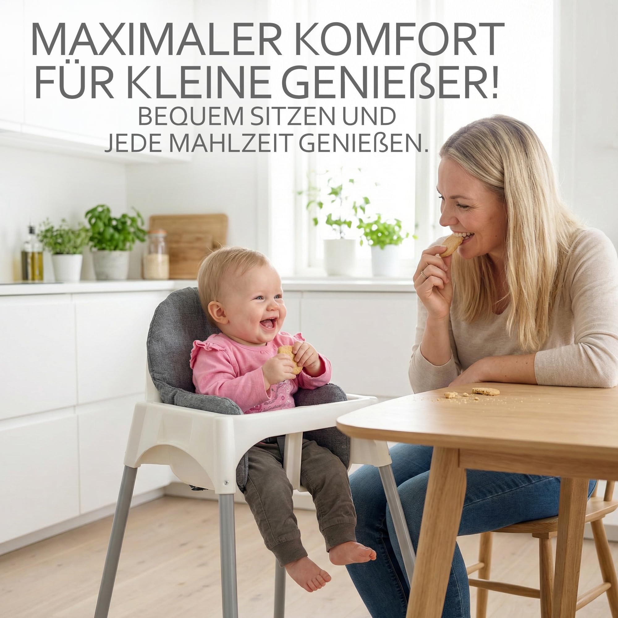 Sitzbezug Kissen Ersatzbezug Bezug kompatibel mit Ikea Hochstuhl Antilop - extra weich, waschbar & langlebig - Sitzverkleinerer - Hochstuhlkissen (beige meliert) - 3