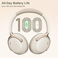 Vista 5 de LORELEI QC30 Auriculares híbridos con cancelación activa de ruido, Bluetooth inalámbrico sobre la oreja, piel proteica beige, control activo