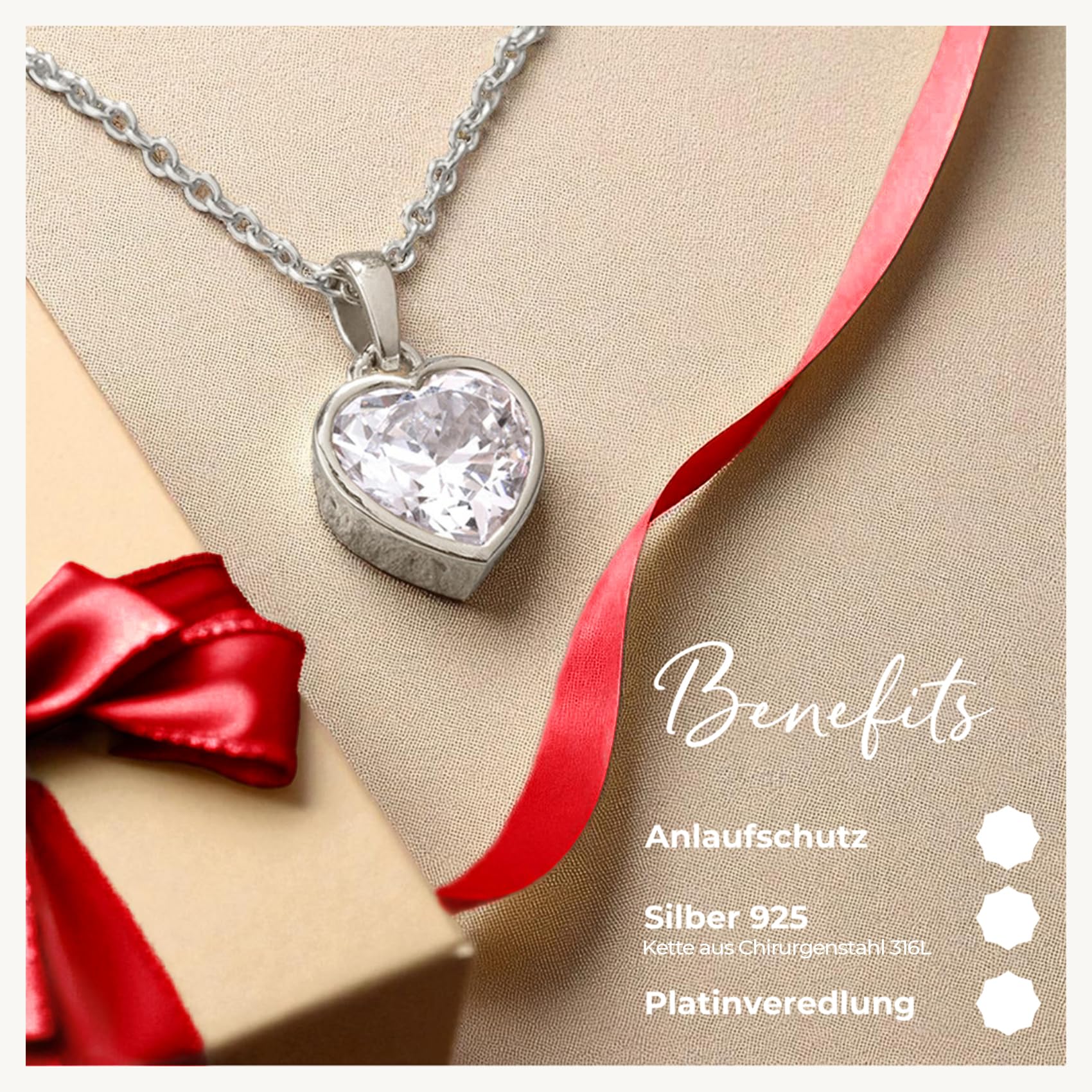 Herzkette Silber 925/Gold vergoldet Halskette Damen Ich liebe Dich Kette | Herzanhänger mit Zirkonia-Herz Schmuck Gravur Geschenke für Frauen Freundin Sie zum Geburtstag Hochzeitstag Jahrestag