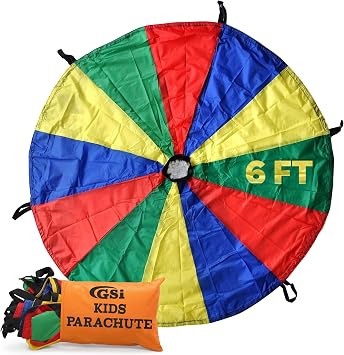 GSi Kids Play Parachute Rainbow Parachute Toy Tent Game for Kids Gymnastics Cooperative Play and Outdoor Playground Activities 6 Feet