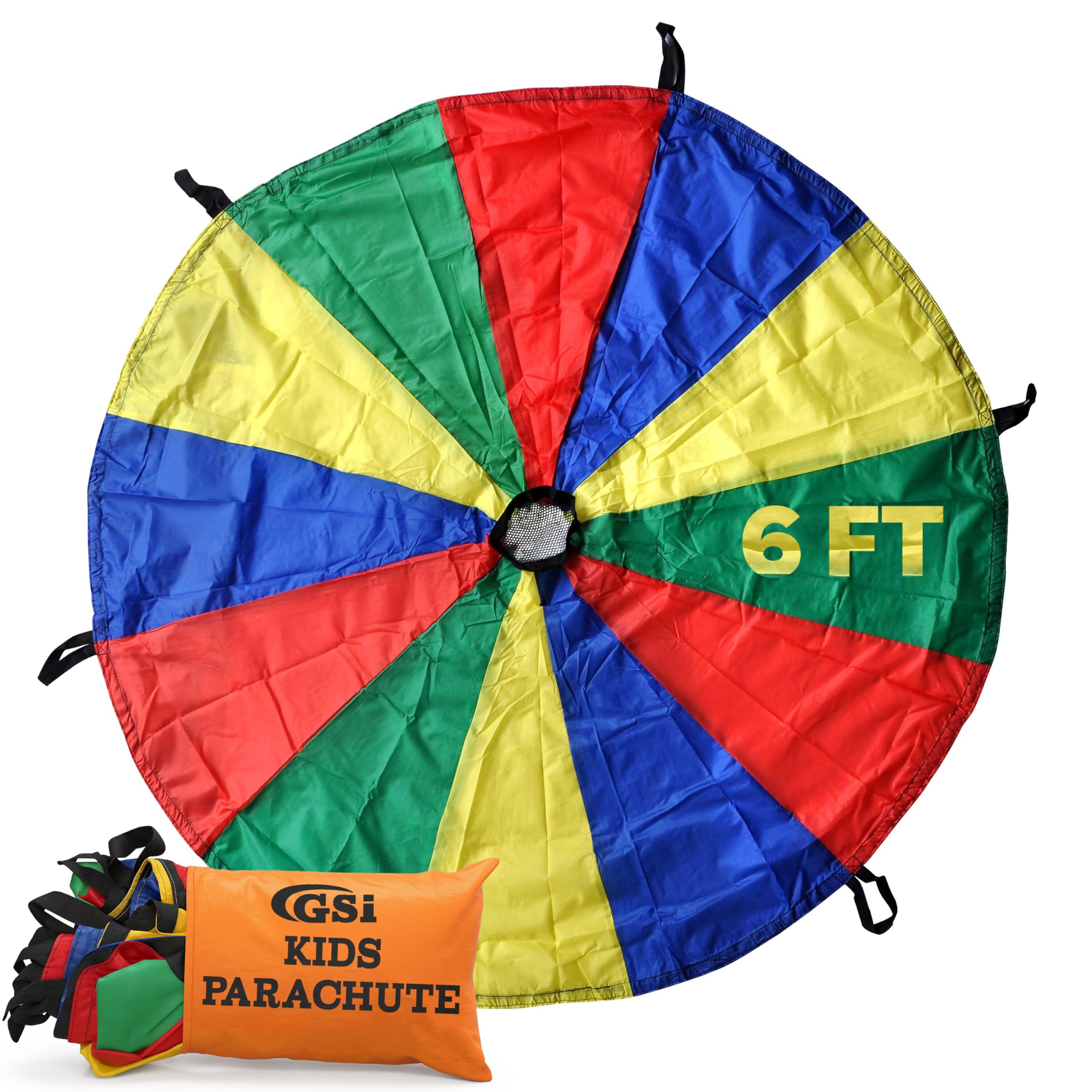 GSi Kids Play Parachute Rainbow Parachute Toy Tent Game for Kids Gymnastics Cooperative Play and Outdoor Playground Activities (6 Feet)