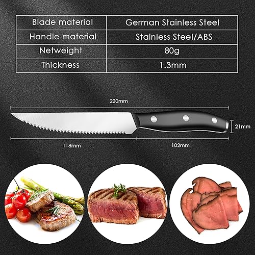 Miniatura 4 de Juego de cuchillos para carne, juego de cuchillos para carne, 4.6 pulgadas, altamente resistente y duradero, cuchillo dentado de acero inoxidable