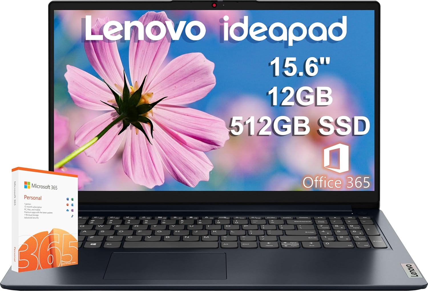 Lenovo IdeaPad 15.6″ HD Laptop (12GB RAM, 512GB PCIe SSD, 1-Year Microsoft Office 365, Intel Celeron N4500) for Business, Students, Home, Numeric Keypad, Webcam, Wi-Fi 6, HDMI, Win 11 Home in S Mode