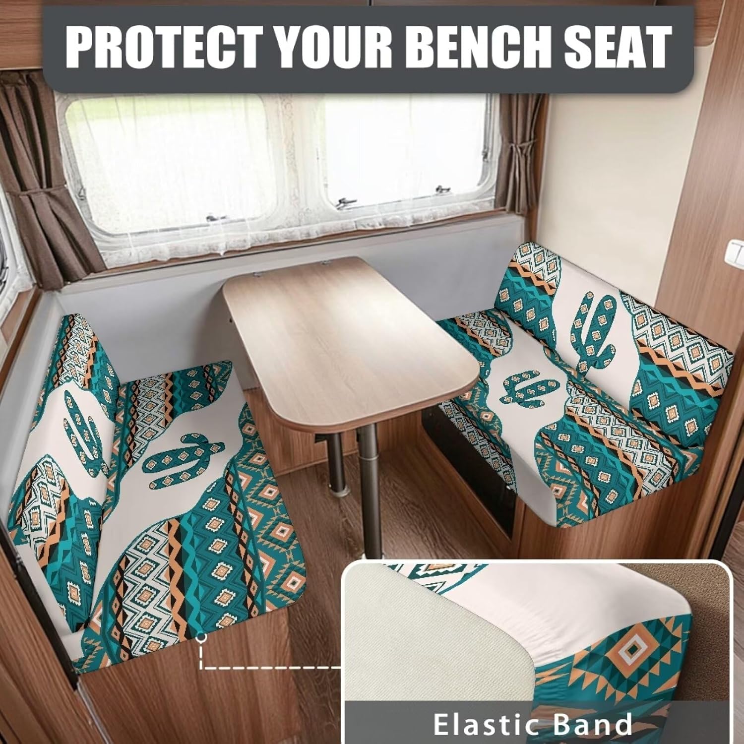 SEANATIVE Cactus Aztec Tribal RV Dinette Cushion Covers Stretch Printed RV Sofa Seat Slipcovers Replacement Non-Slip Camper Cushion Slipcovers Washable RV Dinette Seat Covers