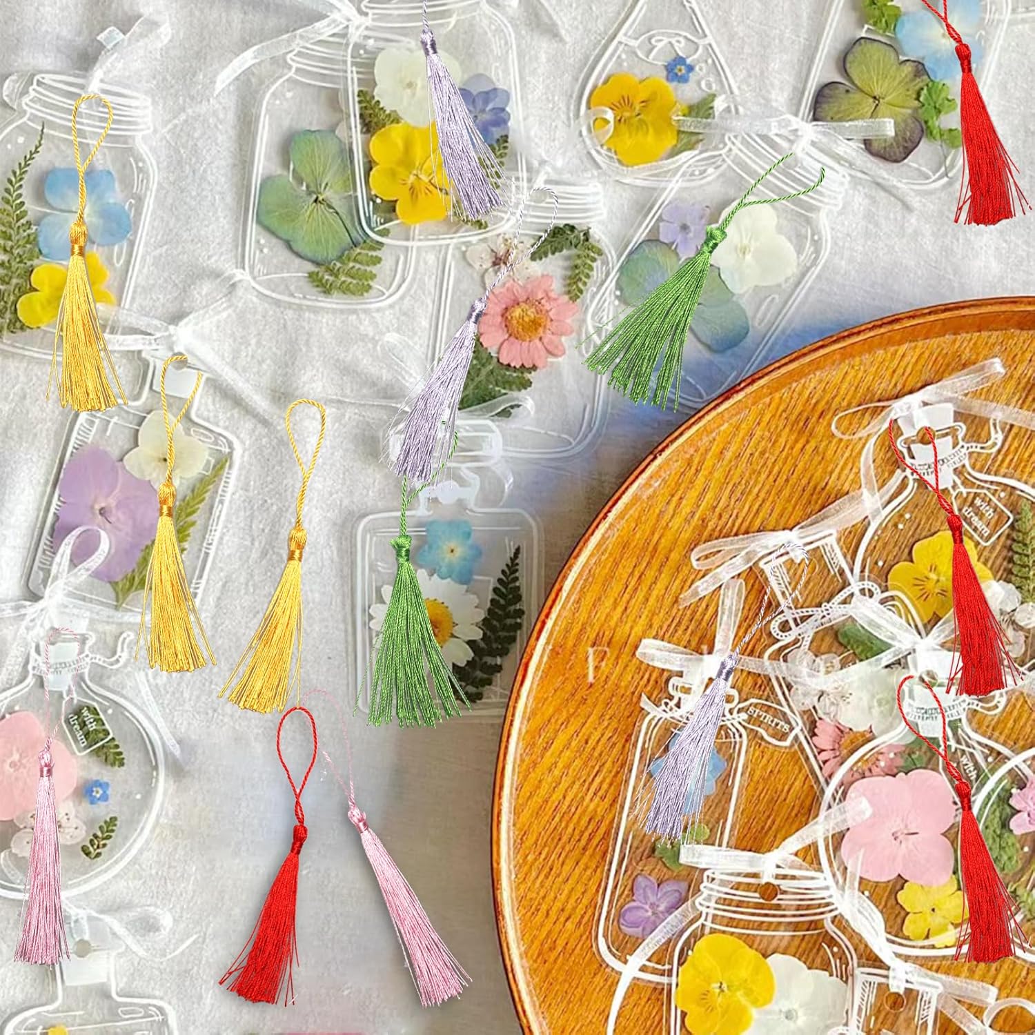 Segnalibri Fiori In Resina Con Nappa - 10 Pezzi, Trasparenti, Per Lettori - Foto 7