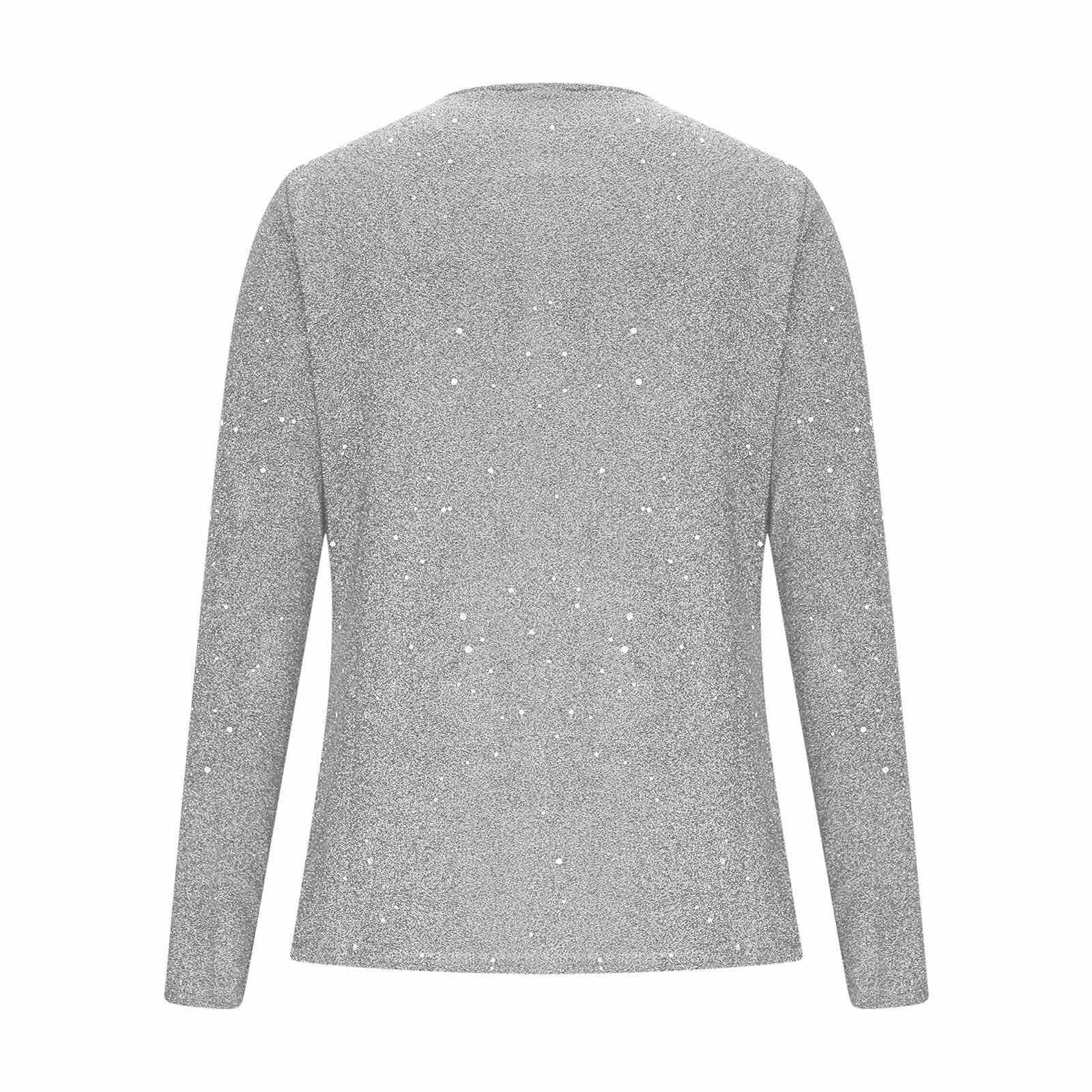 Top da donna con paillettes con scollo a V e maniche lunghe, alla moda, per feste in vacanza, per occasioni festive