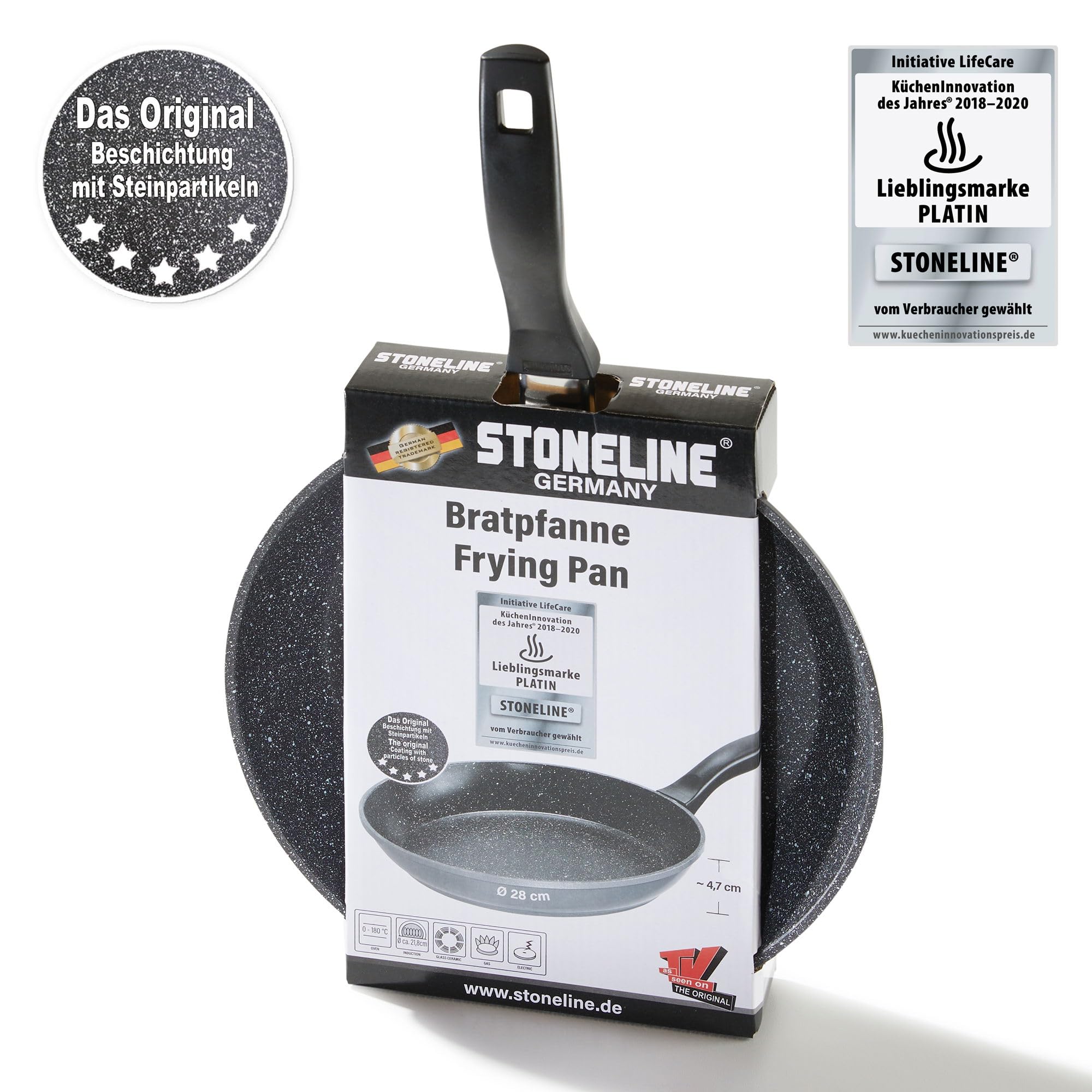 STONELINE Poêle à Frire 28 cm, adaptée à l'Induction, Revêtement Antiadhésif avec de vraies particules de pierre, Cuire, Rotir et Mijoter sans Huile ni Graisse