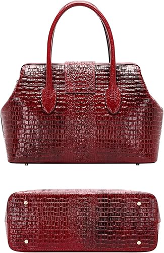 Miniatura 6 de PIJUSHI diseñador de piel de cocodrilo monederos y bolsos para las mujeres Top Handle Satchel Bag señoras trabajo bolso, rojo, talla única