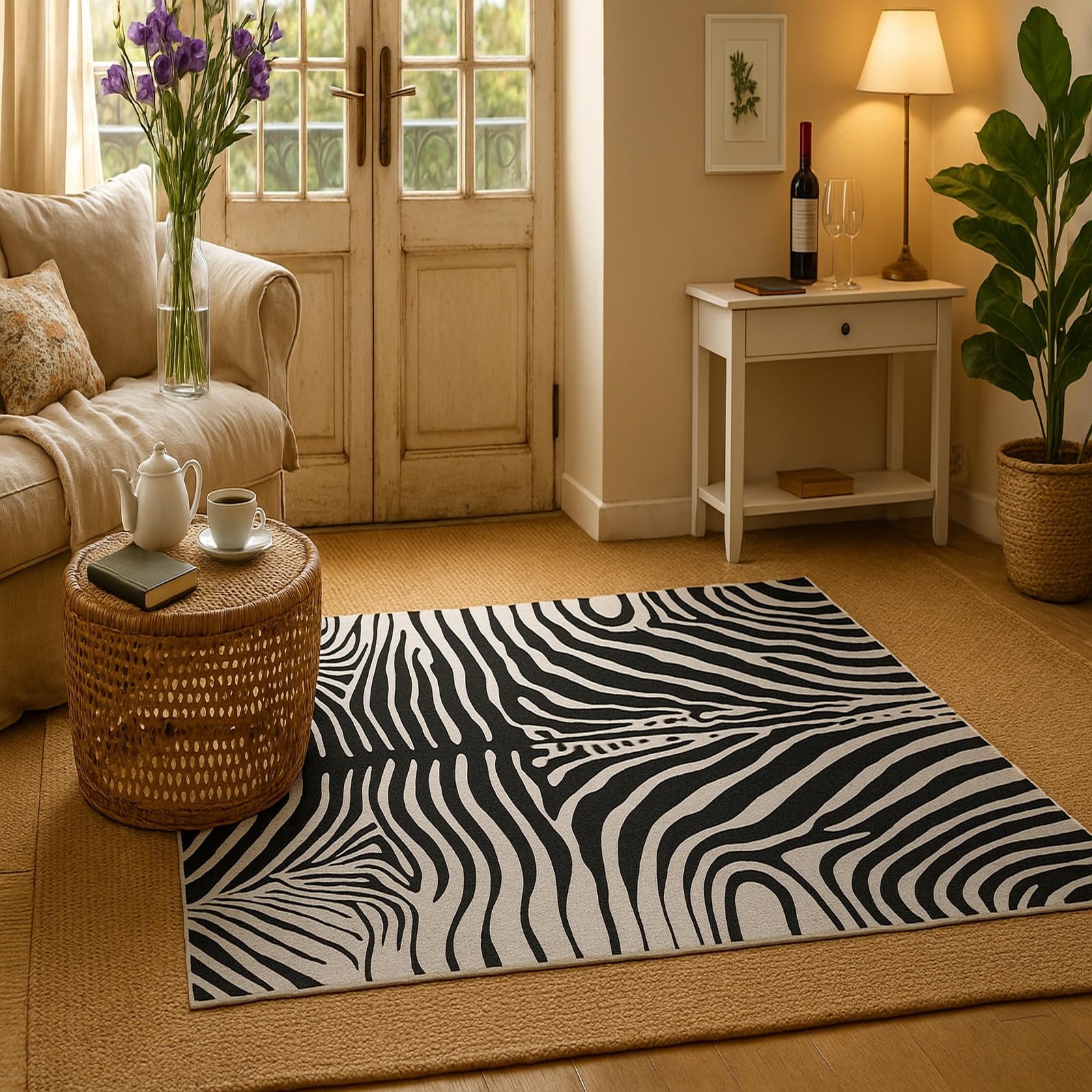 Tapis de salle à manger blanc moderne pour habiller une terrasse couverte
