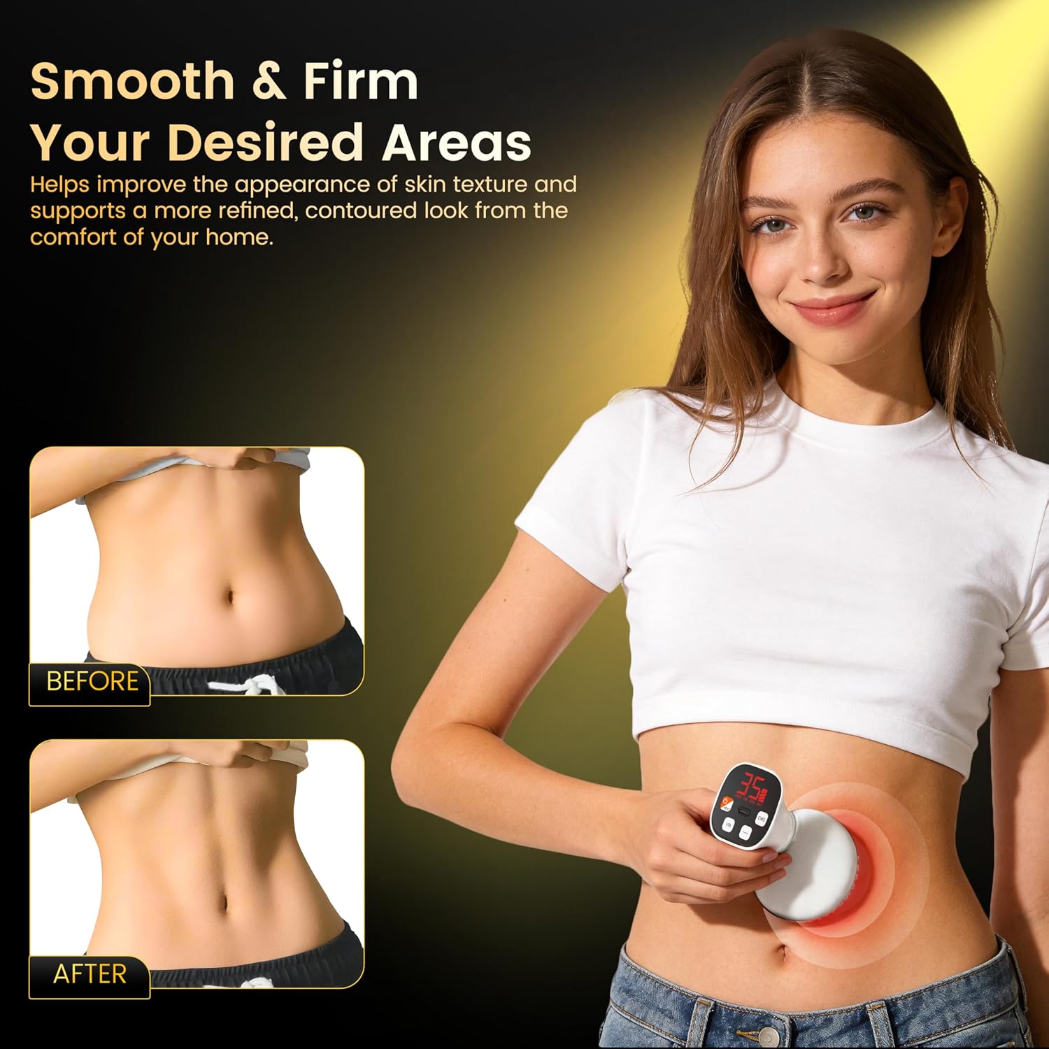 Mango Moon Lymphatic Drainage Massager,Cellulite Massage Tool.Equipped with Heat Function and 35 Adjustable Vibration Levels, Suitable for Neck, Back, Waist, Legs and Arms, Unisex