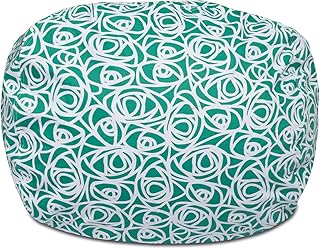 Posh Creations Structured Comfy Bean Bag Chair for Gaming, Reading, and Watching TV, 100in Round Classic Bean Bag, Canvas - Roses Mint