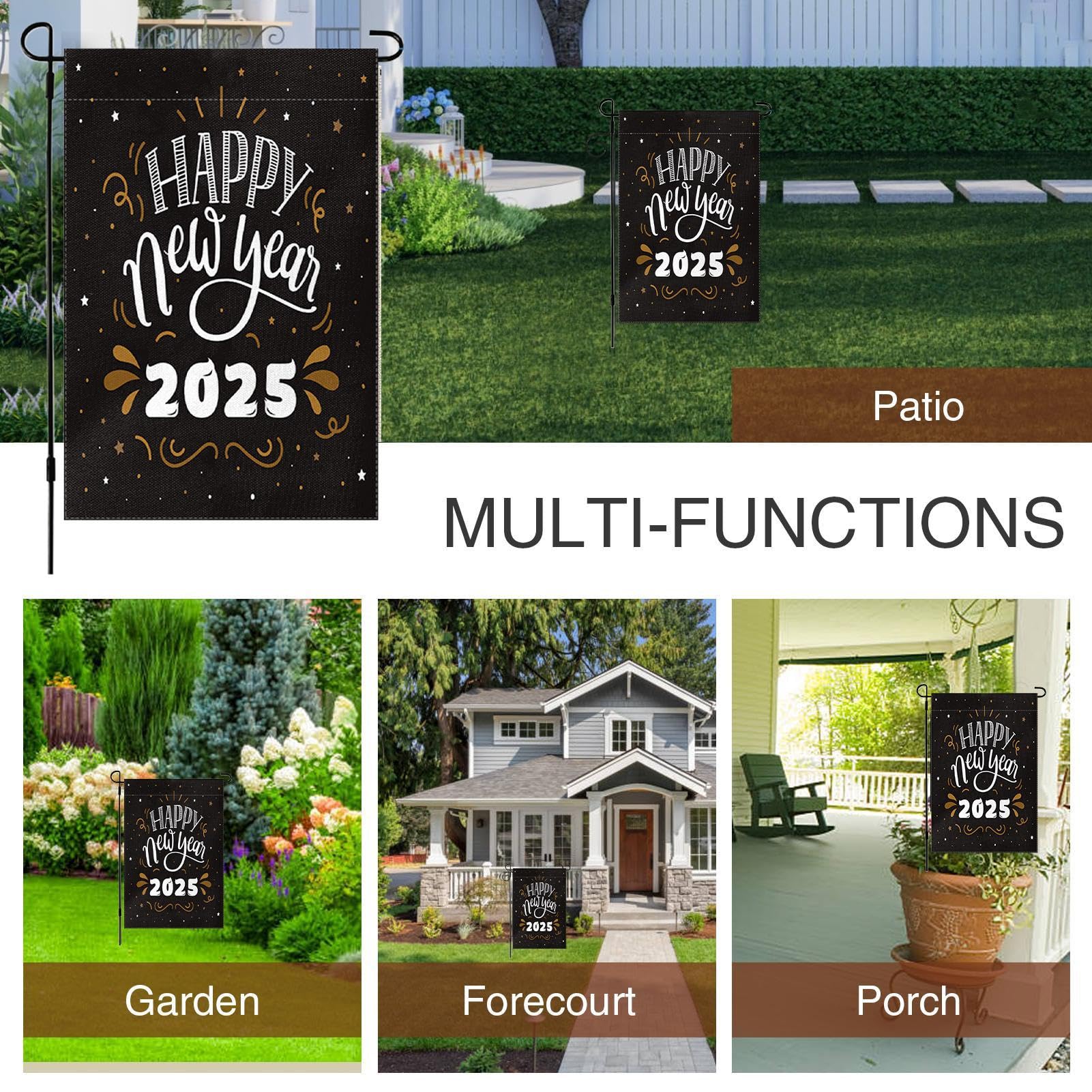 2025 Happy New Year Gartenflagge – Doppelseitig, 30,5 X 45,7 Cm, Wetterfest Für Den Jahreswechsel