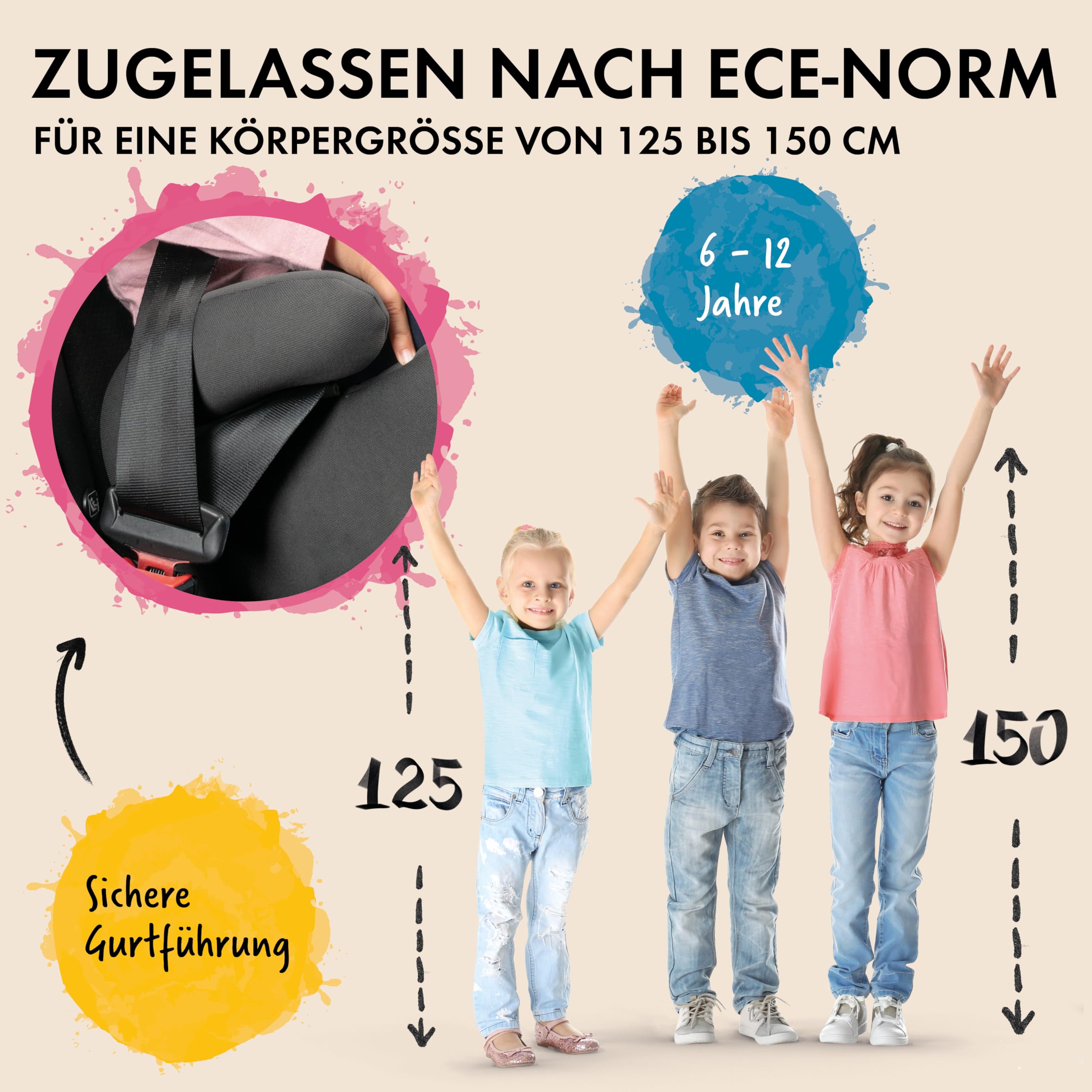 WALSER Premium Sitzerhöhung Auto Kinder ISOFIX i-Size 125-150 cm Booster Seat ECE R 129 schwarz