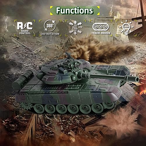 Miniatura 4 de Tanque RC a escala 128 de 9 canales de juguete de control remoto con sonidos y luces realistas, tanques de batalla militares de control de radio,