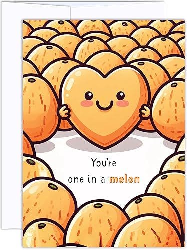 Tarjeta de amor divertida con texto en inglés "You're One in a Melon" - Tarjetas de felicitación para San ValentínDía de San Valentín, feliz