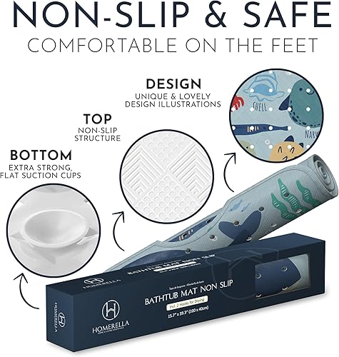 Miniatura 11 de Alfombrilla de Bañera Antideslizante Antimoho para Niños Libre de BPA con Ganchos - homerella® Animales Marinos del Océano 40x16, Alfombrilla de Abc