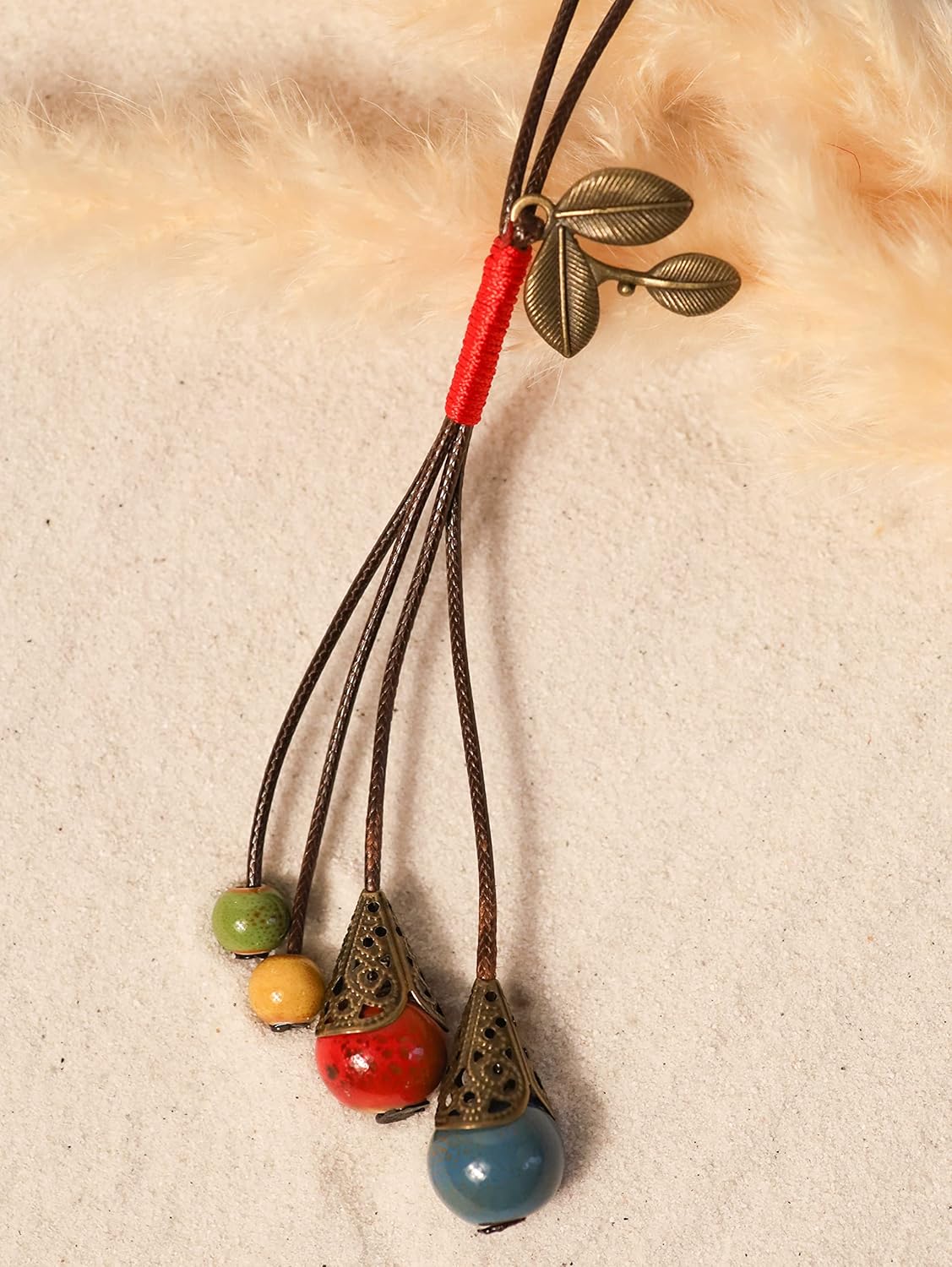 MINACHI Vintage Bohemian Leaf Charm Colorful Ceramic Bead Long Y Necklace, Boho Jewelry Gift for Women - Image 5