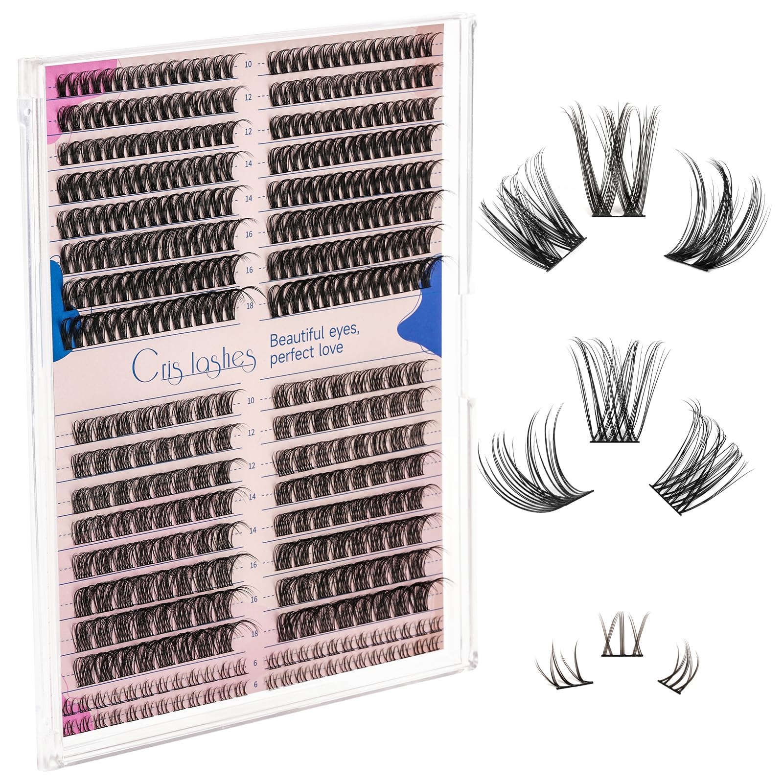 crislashes Wimpern Einzeln 304pcs Wimpern Extensions Set Cluster Lashes und Bottom Lashes Mix10-18mm D Curl Einzelne Wimpern Wispy Dünnes Band Wimpernverlängerung (MIX02 D 10-18)