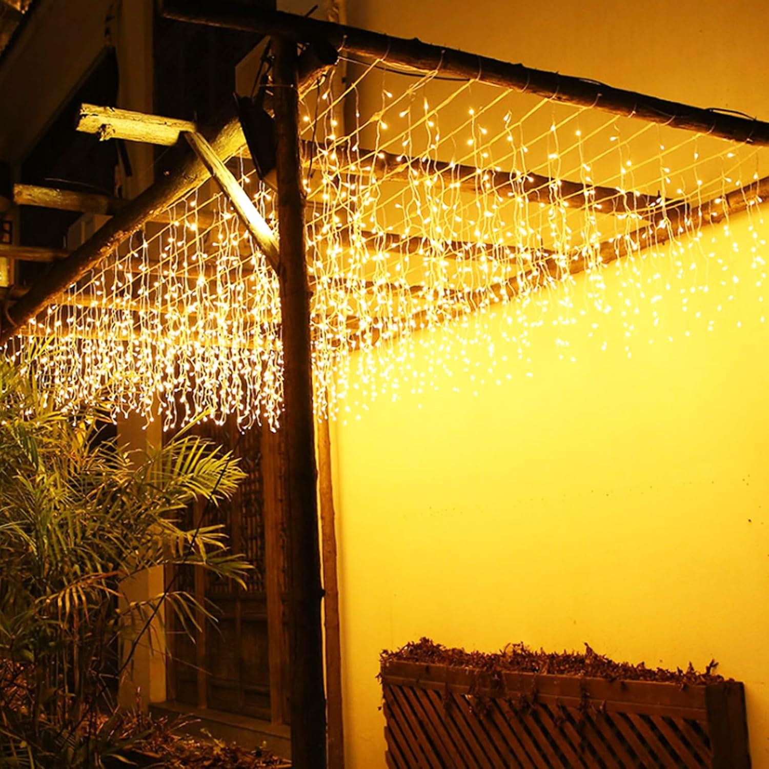 LED Icicle Lights, 8 Modes 19.7FT 150 LEDs Christmas Short Curtain Fairy Hanging Ceiling Extendable Lights for Wedding Balcony Doorway Outdoor Indoor Decoration Warm White, 6M05