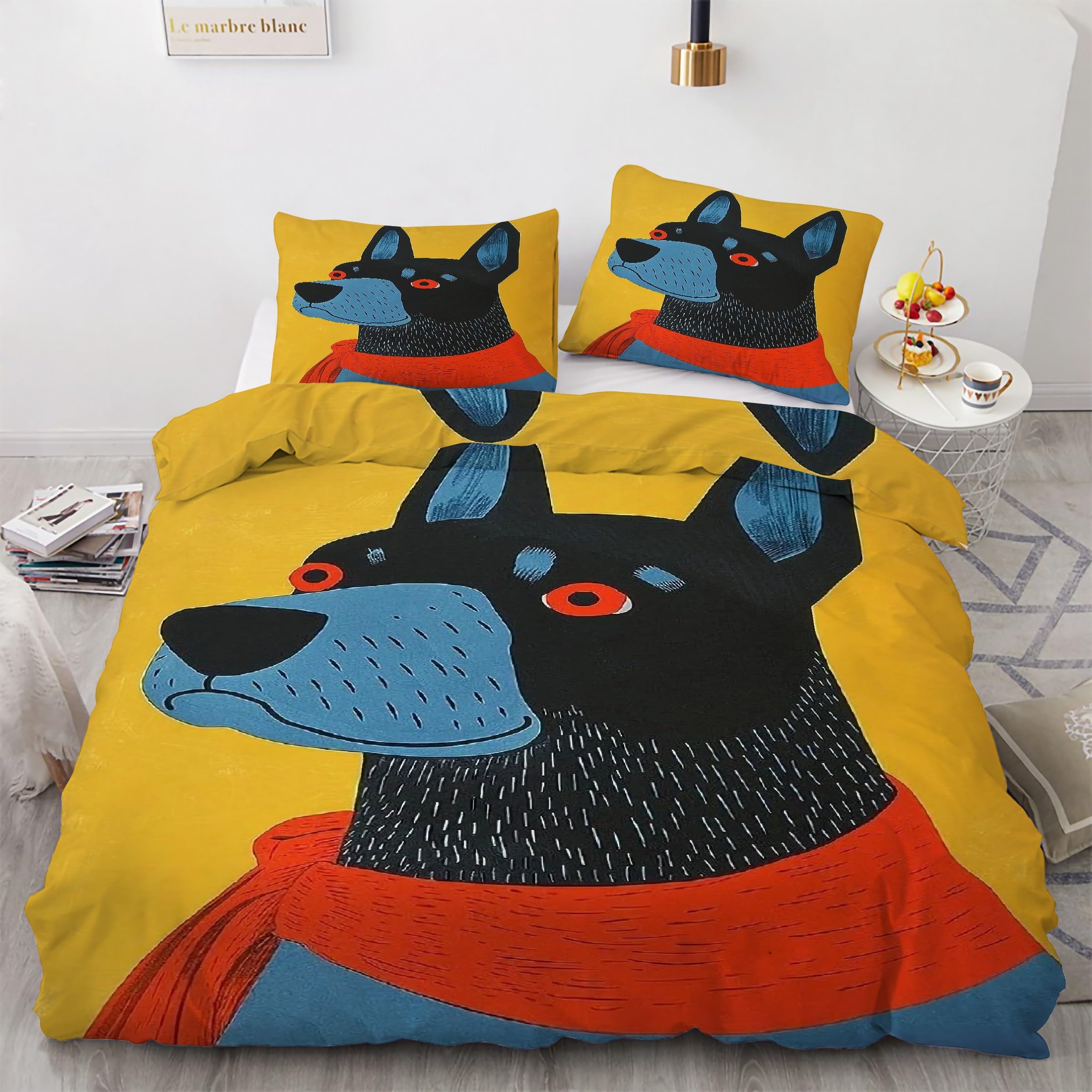 Housse de couette 200x200 chien avec parure de lit 3 pièces en microfibre douce et taies KG4984