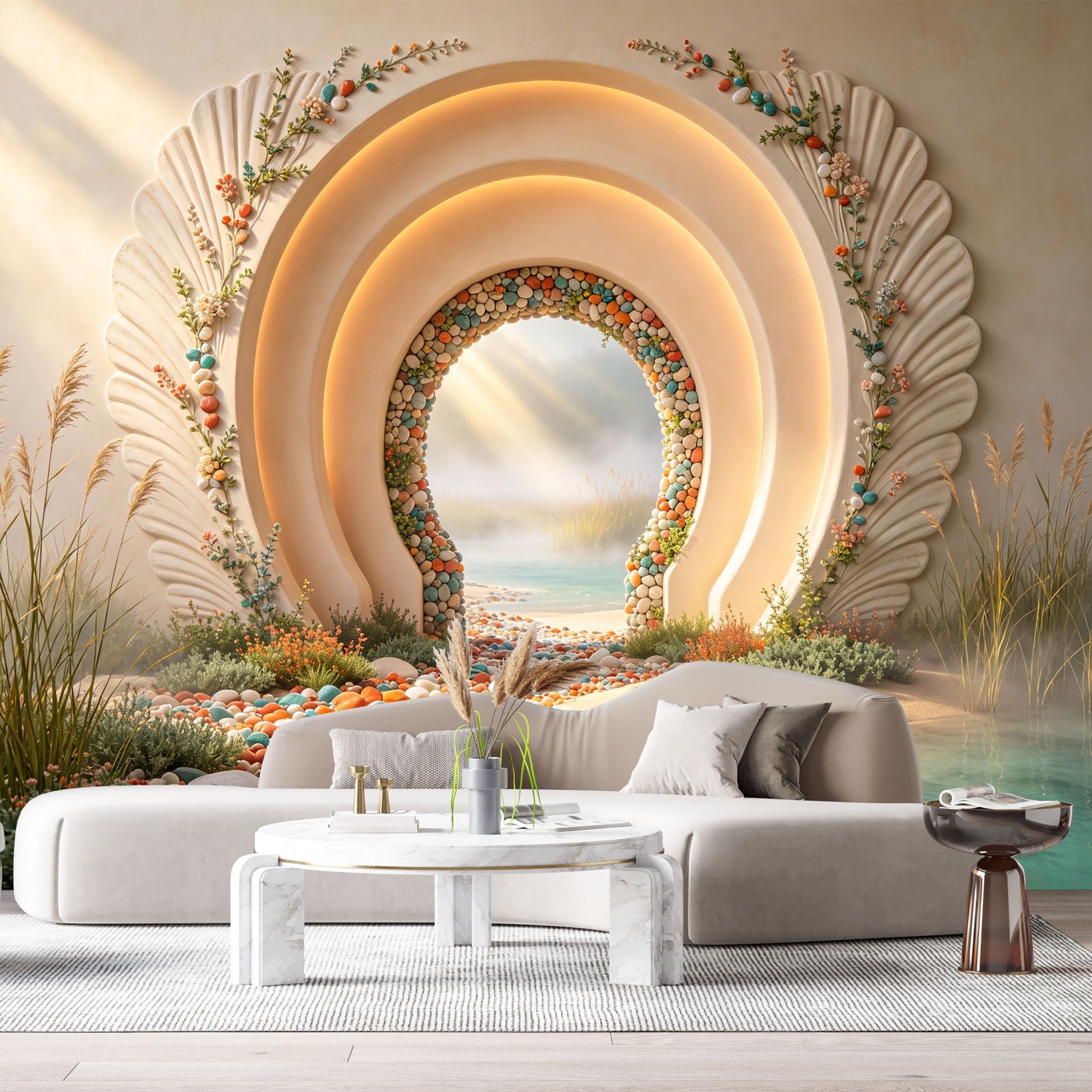 Custom Size Wall Murals Coastal Landscape Archway Ocean 3D Trompe L'Oeil SelfAdhesiveWall Fabric Removable Wallpaper Wall Decor for Living Room Bedroom Bathroom