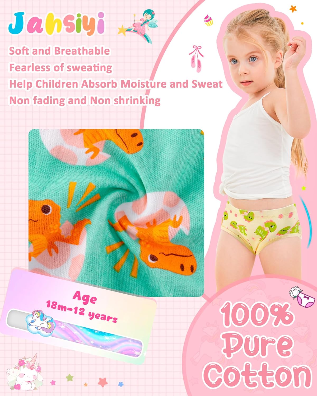 100% Cotton Girls Underwear Tagless Comfort Toddler Panties (6-Pack) - Image 2