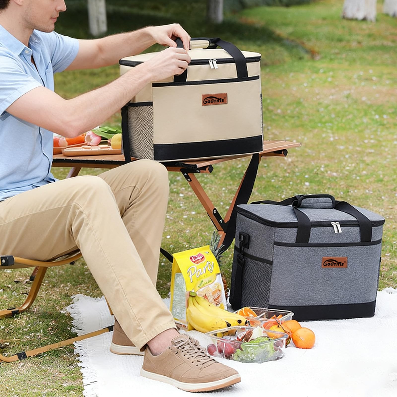 Sacca Isotermica 26L Portatile, Borsa Termica Impermeabile Leggera per Picnic Campeggio Barbecue Viaggi Outdoor (Beige)