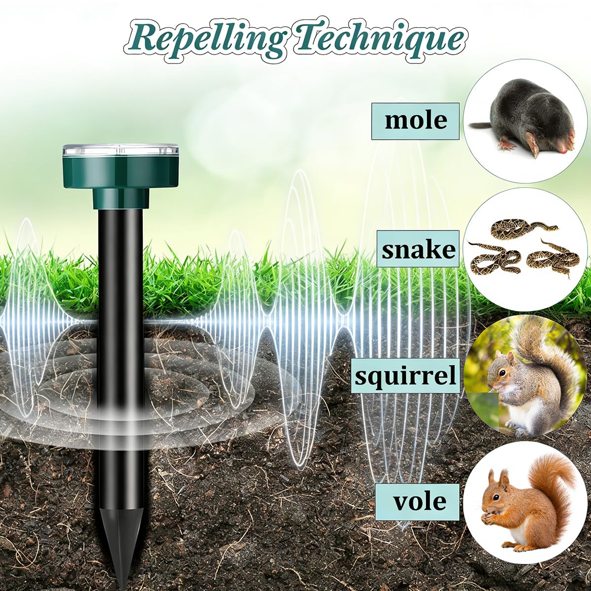 Eichhörnchenabwehr Maulwurfschreck 10 Pack Solarbetriebene Sanke Gopher Hirschvertreiber Jäger Maulwurfschreck Sonic Spikes Repellent Ultraschall Schädlingsbekämpfung Outdoor Halten Maulwürfe aus Hof