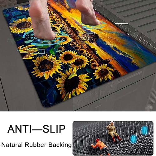Miniatura 6 de Alfombra de baño, diseño de girasol, sol, de goma, antideslizante, de secado rápido, súper absorbente, delgada, para debajo de la puerta, lavable,