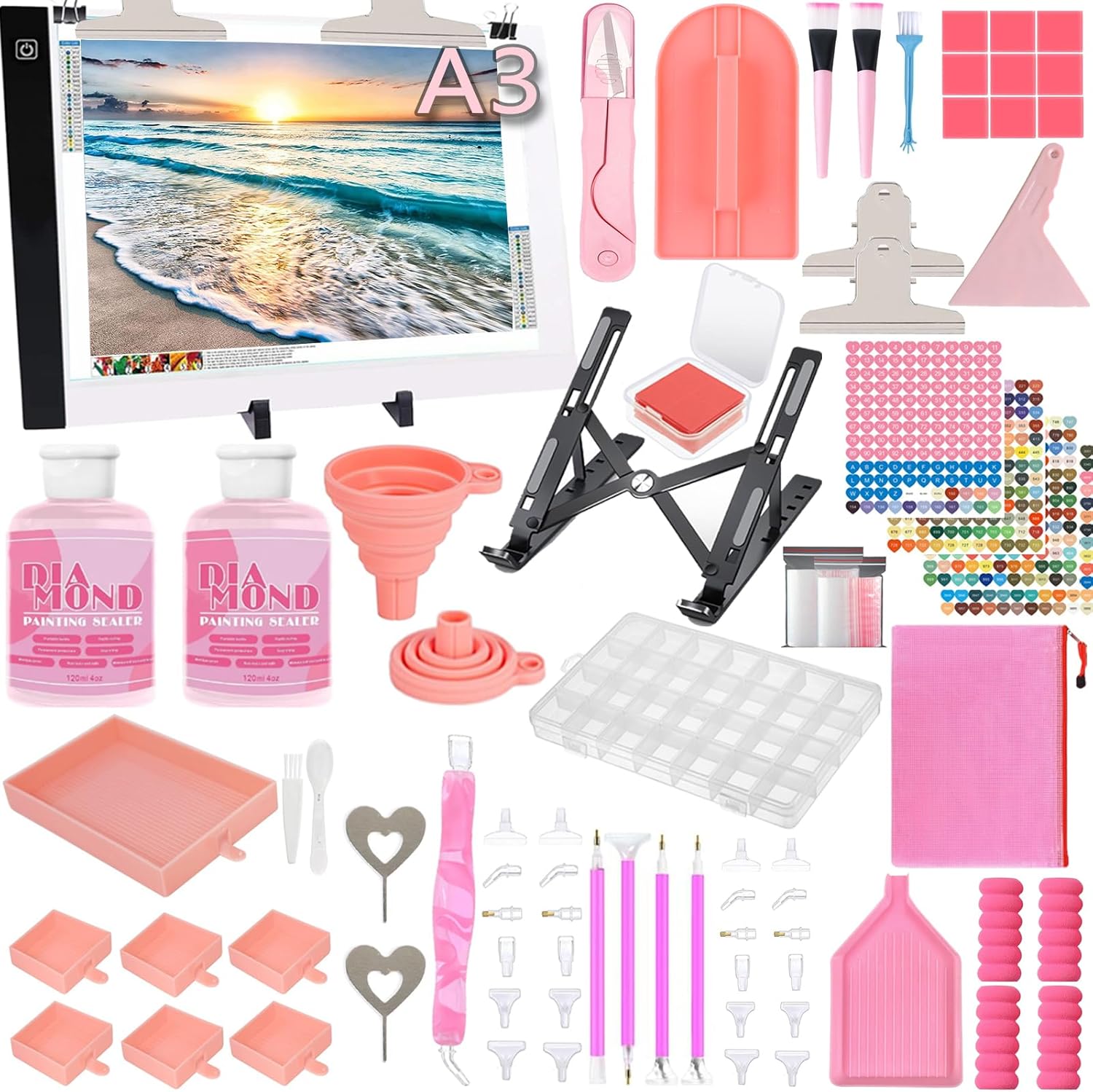 XEUZK All-Inclusive Diamond Art Accessories Kit with A3 DiamondPainting Light Pad Kit, Light Board for Painting Accessories, Bead Organizers & 5D Painting Tools Set for Full Drill & Partial Drill Art