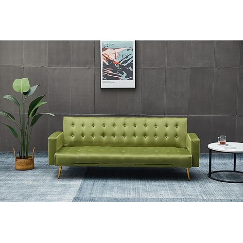 Eafurn Convertible Futon Sofa Bed, 75″Velvet Fabric Futons Loveseat Couch with Adjustable Backrest, Folding Sleeper Recliner Daybed for Living Room Furniture | Golden Legs, Wood Frame