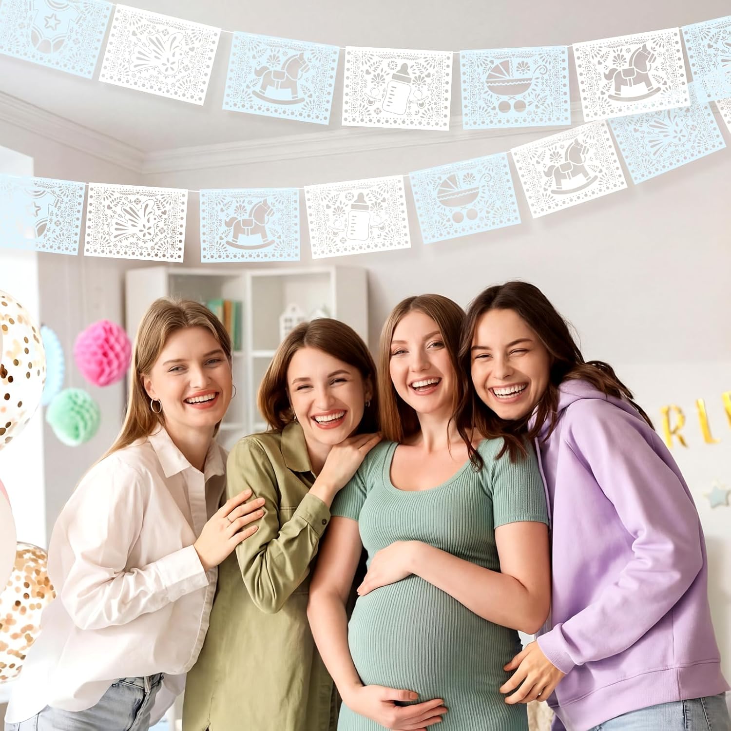 6 Pack 98.43 ft Cielito Lindo Baby Shower Decorations Papel Picado Banner Mexican Baby Shower Decorations Mexican Talavera Party Garland for Gender Reveal Birthday Party Hanging(Blue)