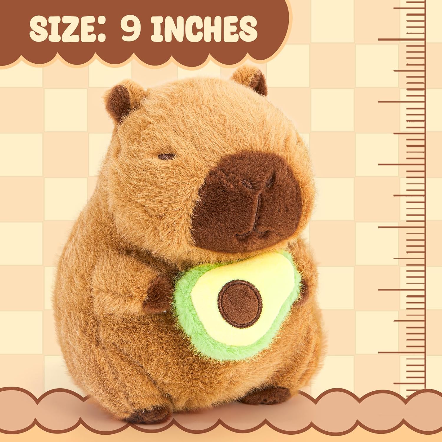 Athionsu 9’’ Capybara Plush with Avocado Soft Stuffed Animal Toy, Cute Kawaii Plush Pillow Gift for Kids Boys and Girls, Adults