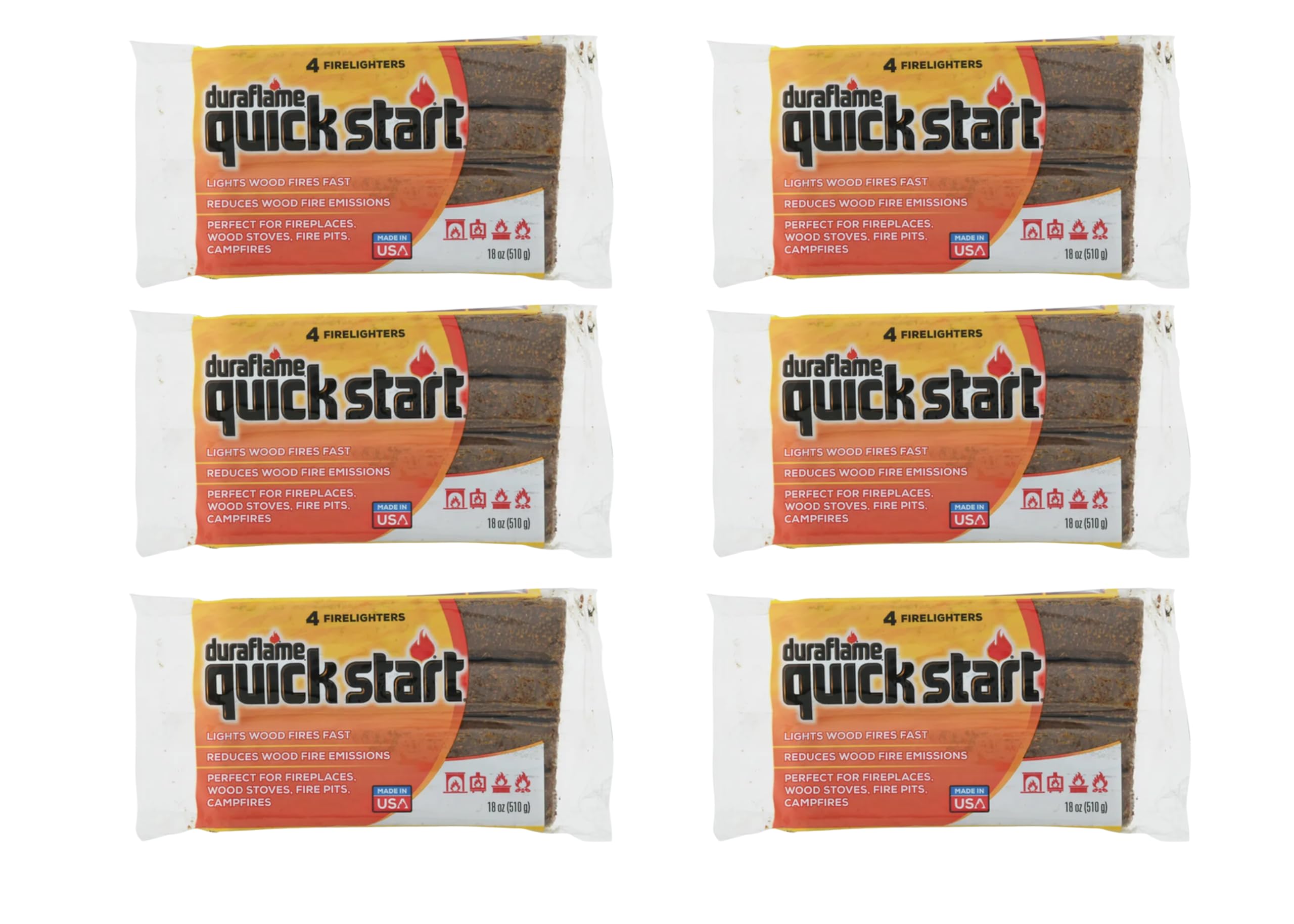 Duraflame Quick Start Firelighters – Easy, Fast-Starting Fire Starters Made with Wax & Recycled Biomass Fibers for Fireplaces, Fire Pits, Wood Stoves & Campfires (6 Pack)
