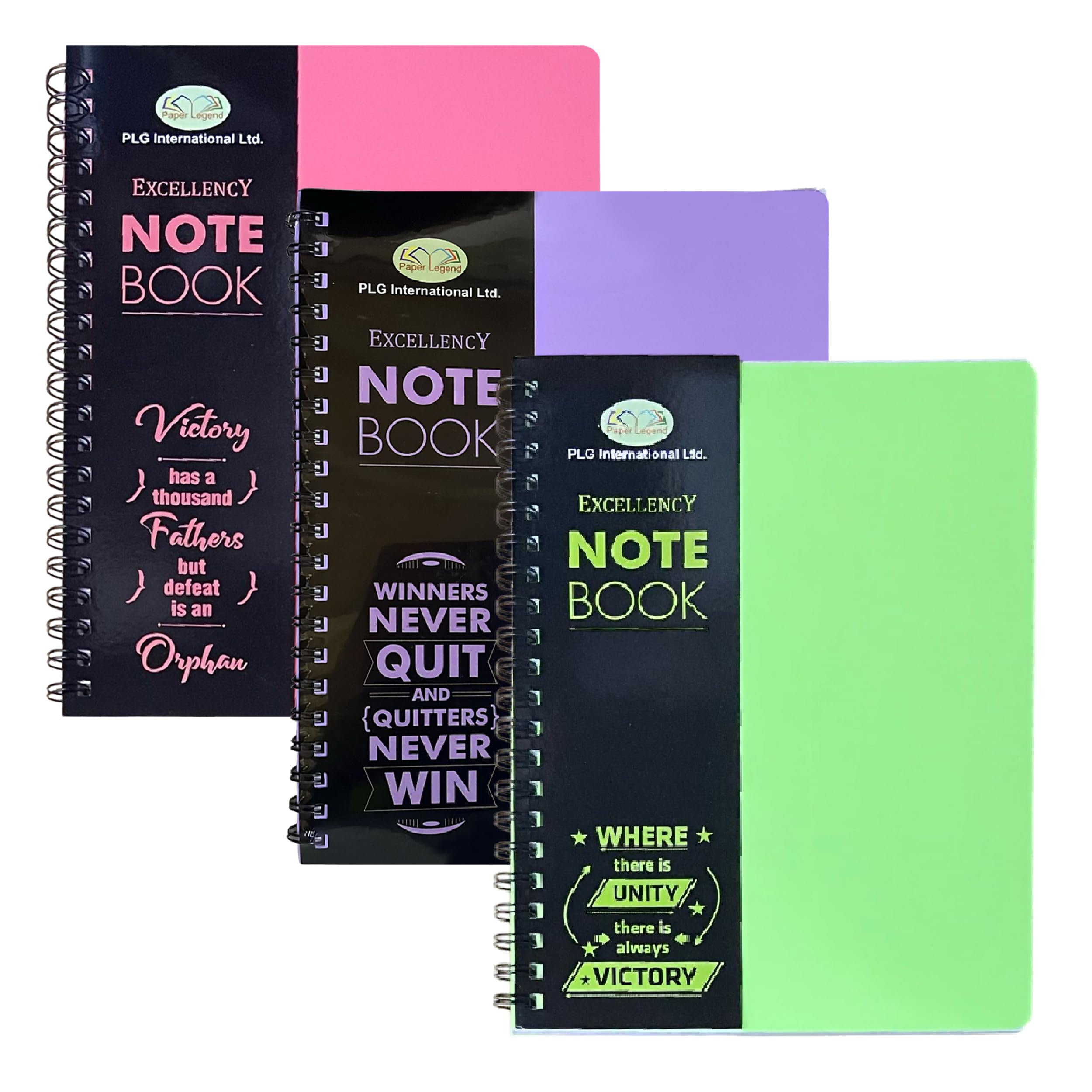 Eason Bros - 3 Pack Lined Hardcover Notebooks - A4 College Ruled Wirebound Writing Pads (Pink, Green, Purple), 140 Pages, 68GSM Thick Paper Journals Spiral Books for School Office, Study & Note Taking
