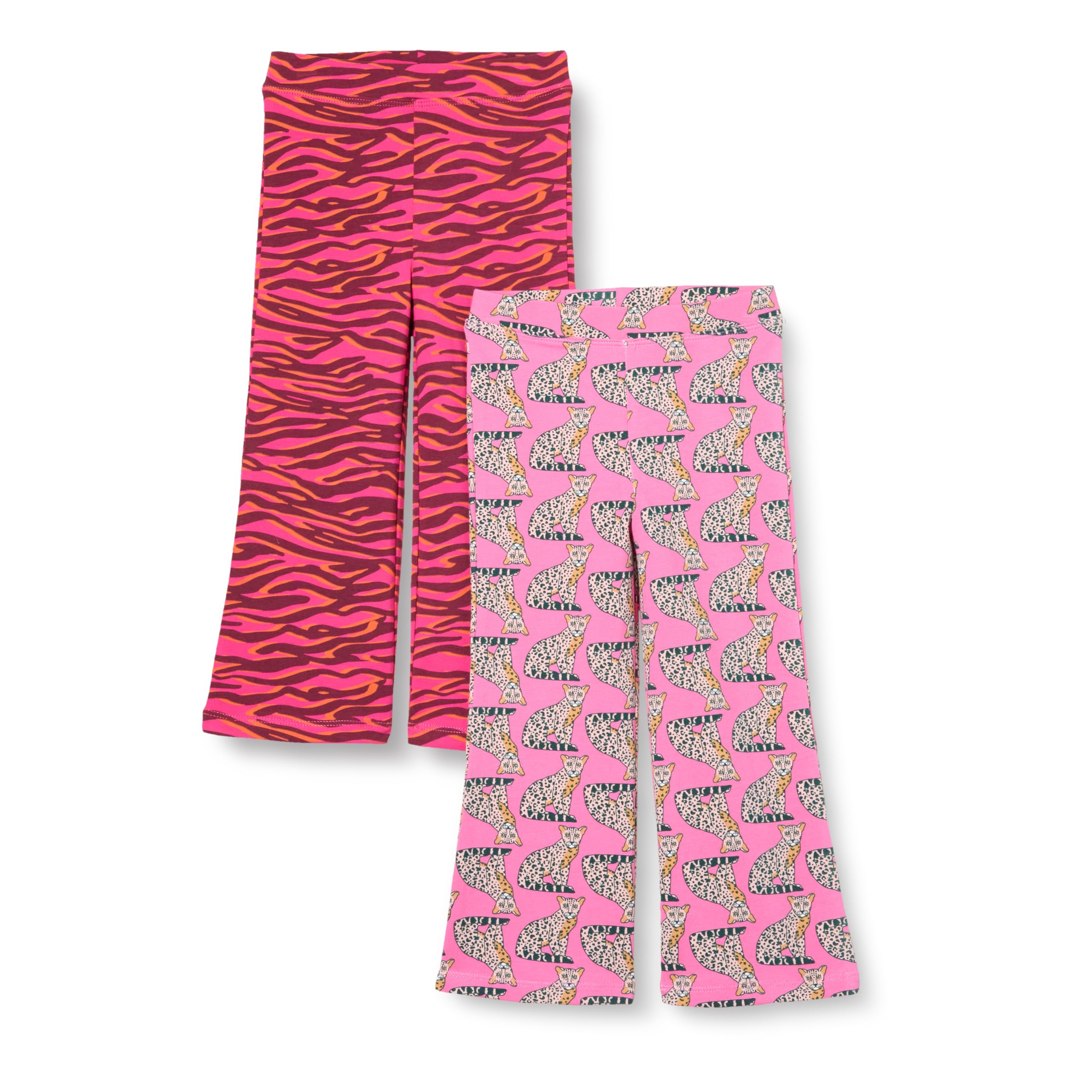 Amazon Essentials Girls Rib Knit Flare Legging, Pink Leopard/Pink Zebra, 2T