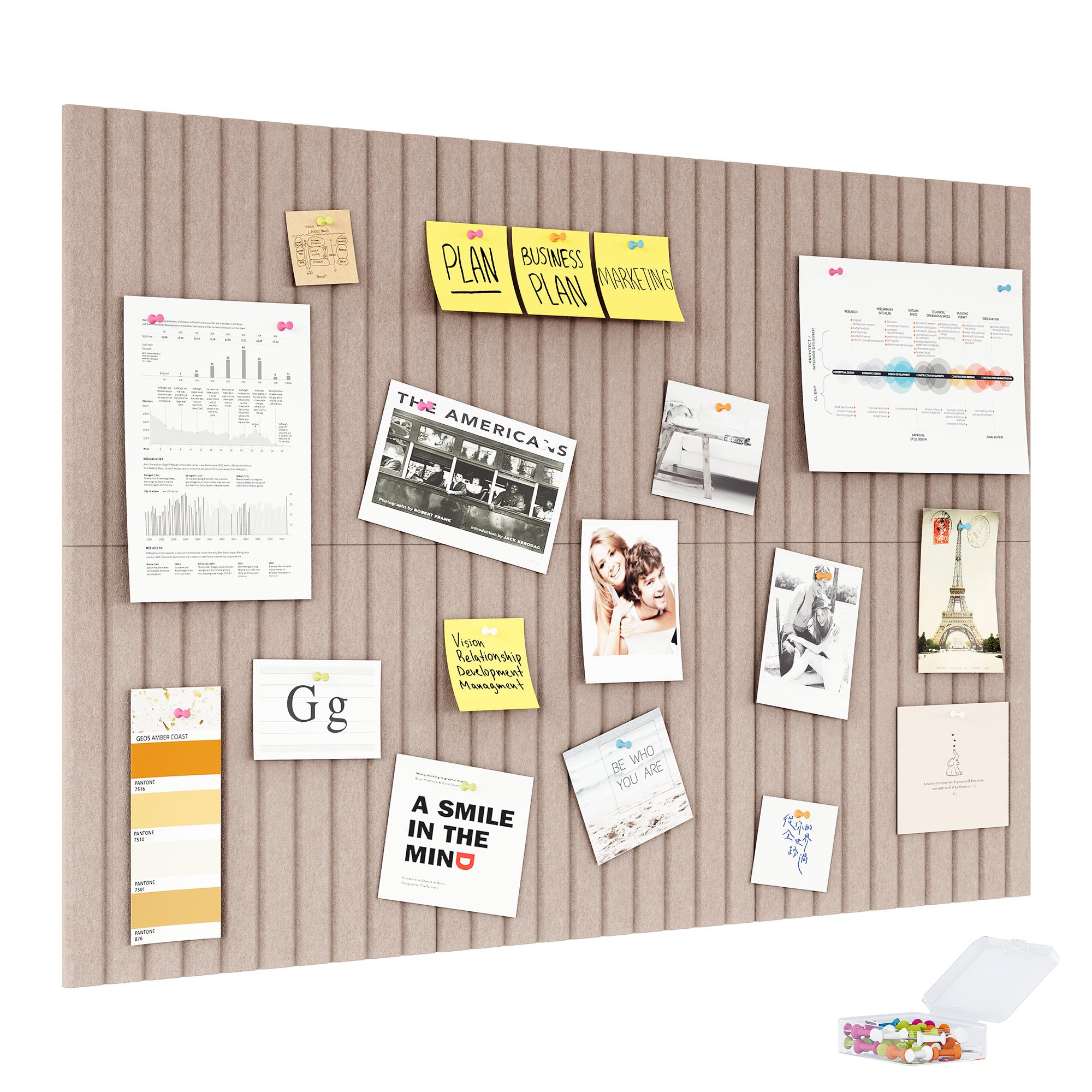 PAG-Mass Felt Bulletin Board Wall Tiles with Removable Adhesive,90×60cm Vision Board Kit for Wall Decorative,Notice Memos Pin Board for Home Office Kitchen,6 Pack-Dark Camel