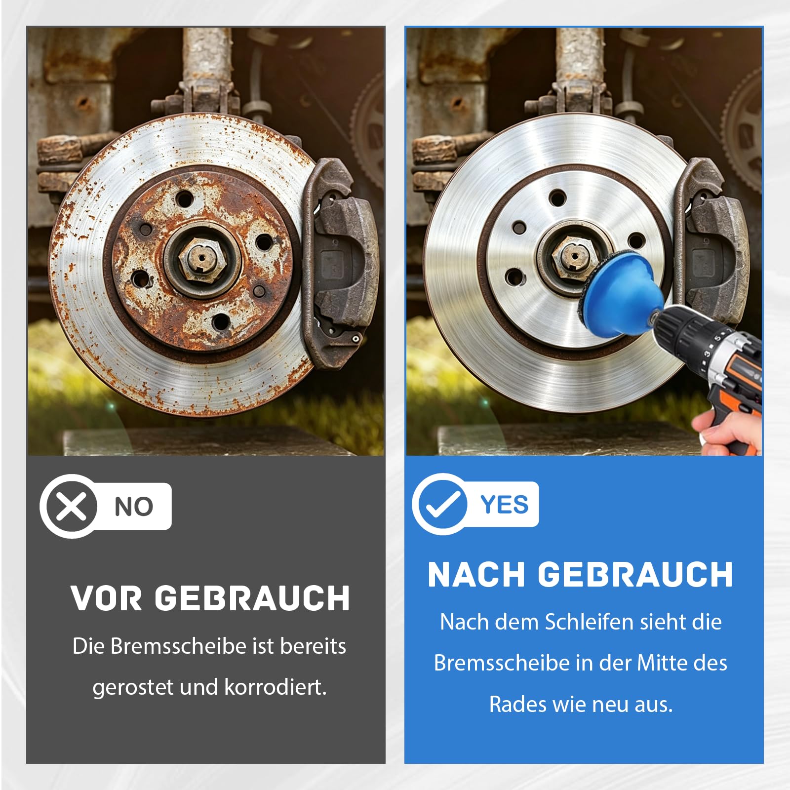 Radnabenschleifer,Radnabenschleifer für Autos mit Adapter, Innen-Ø 90mm Außen-Ø 150mm Nabenschleifer mit 1/2"-Antrieb für Felgenwechsel,Radnabe reinigen, Rostentfernung,Verschmutzungen