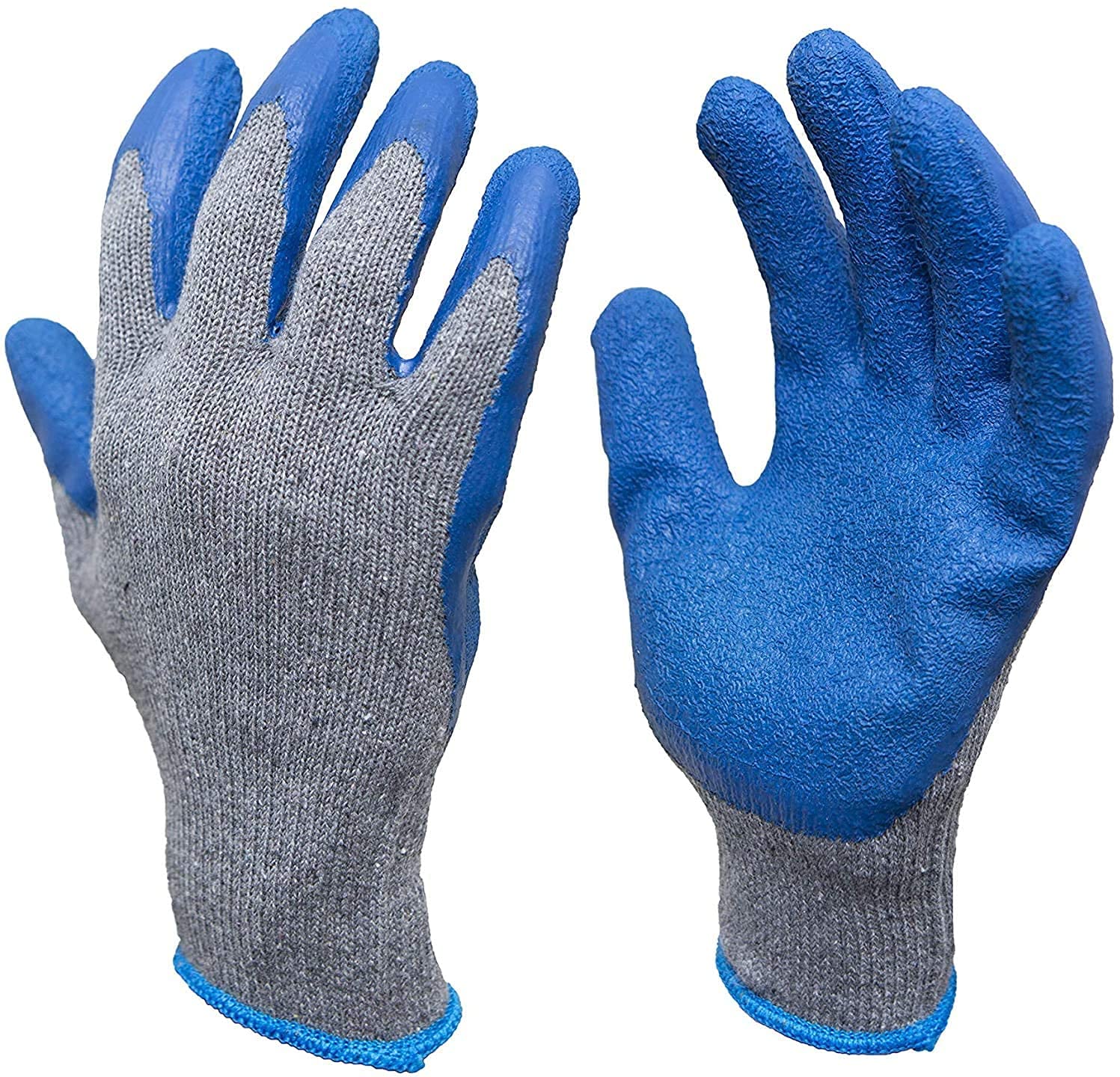 AQSONRubber Latex Double Coated Work Gloves with Grip for Construction, Gardening Gloves, Heavy Duty Cotton Blend Blue